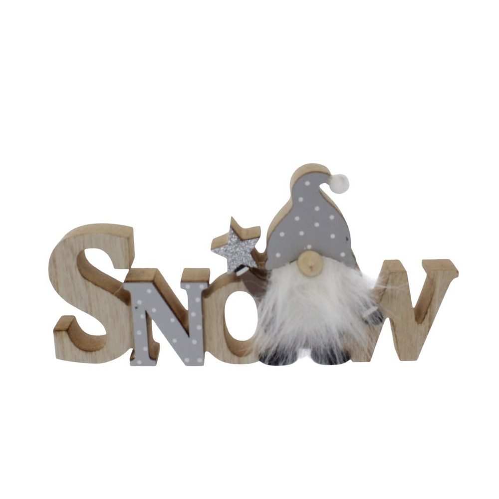 Weihnachtsfigur Schriftzug Snow mit Wichtel - ca. 24 x 2 x 12 cm