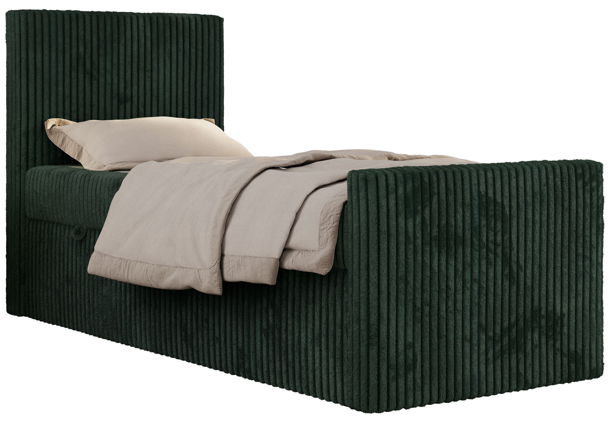 MKS MÖBEL Jugendbett TILIO DUO (Set, T30 Schaum, 7 Härtezonen, Multipocket Matratze), Einzelbett 90x200, hohe Kopfteil, Cordstoff, Bett mit Stauraum