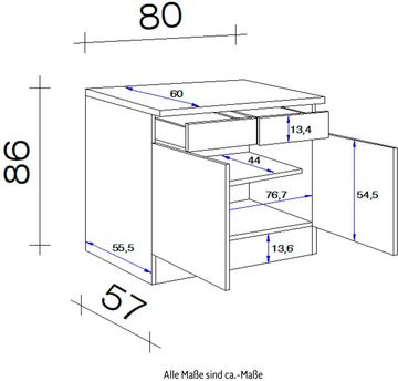 Flex-Well Unterschrank Portland (B x H x T) 80 x 86 x 60 cm, für viel Stauraum