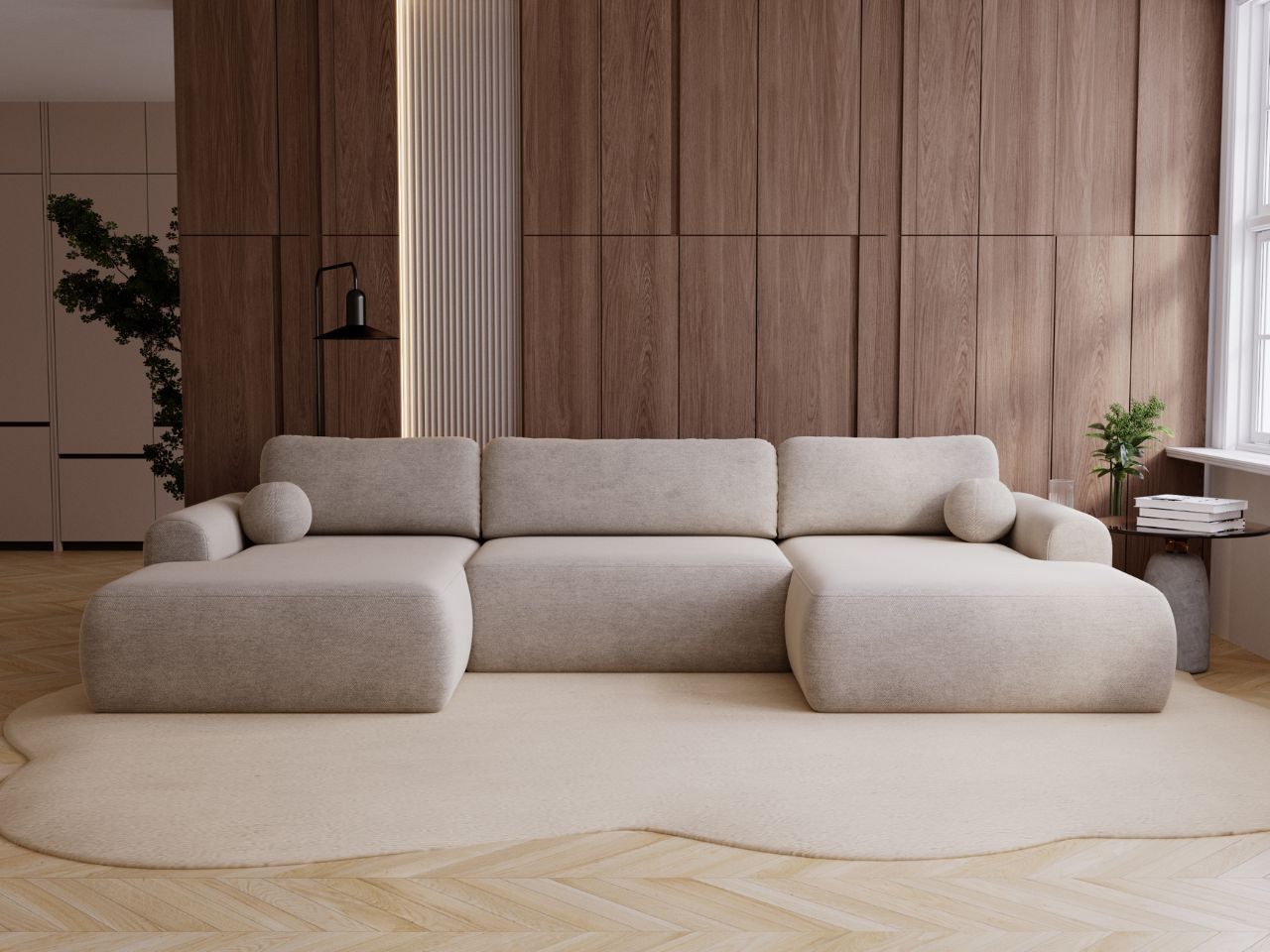 GrainGold Ecksofa U-Form Savana U, Set, Bettkasten, Schaum, Wellenfedern, Schlaffunktion, DL-Mechanismus
