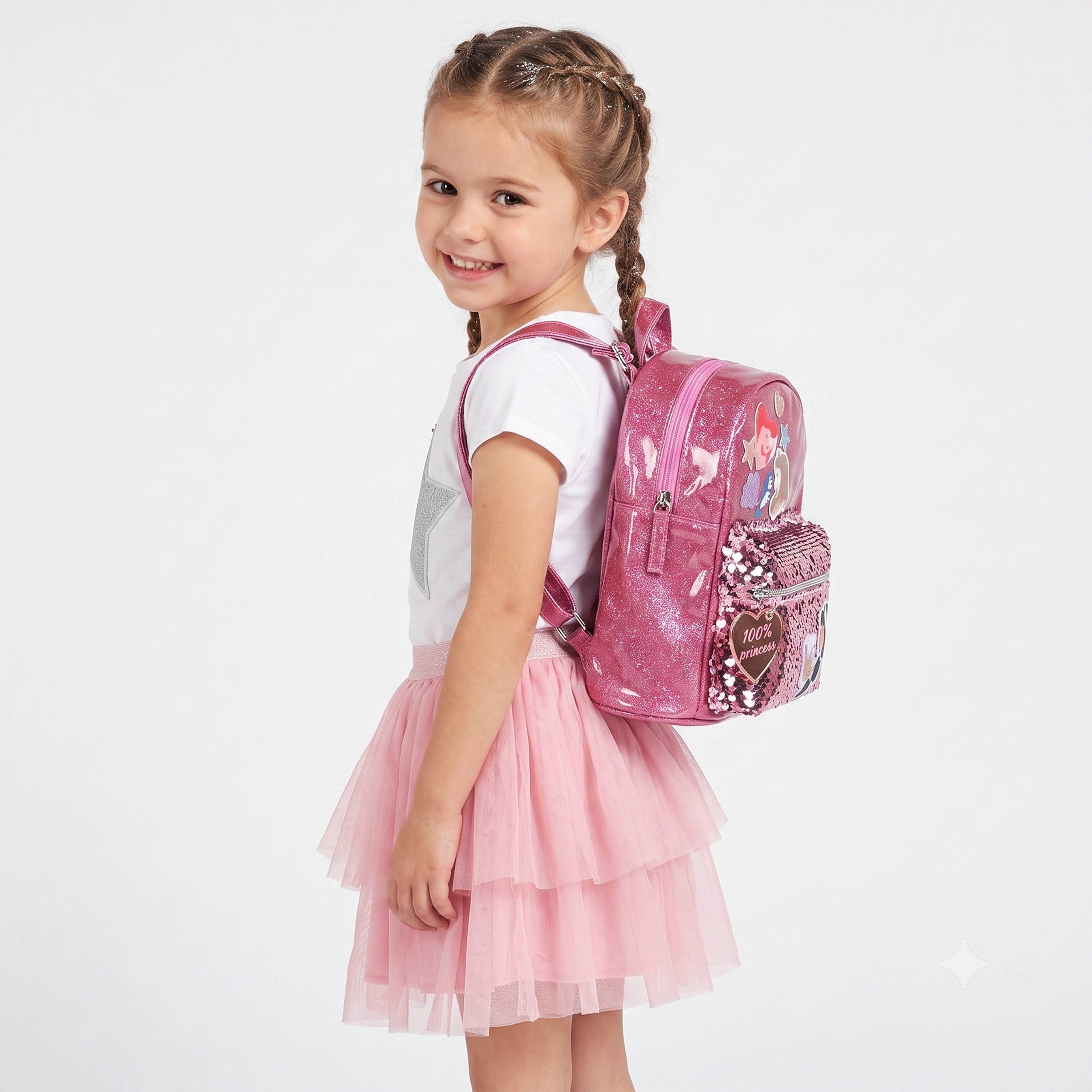 Disney Princess Schulrucksack DISNEY Prinzessinnen glänzender Rucksack für Mädchen, 22 x 10 x 19 cm – Bild 5 von 5