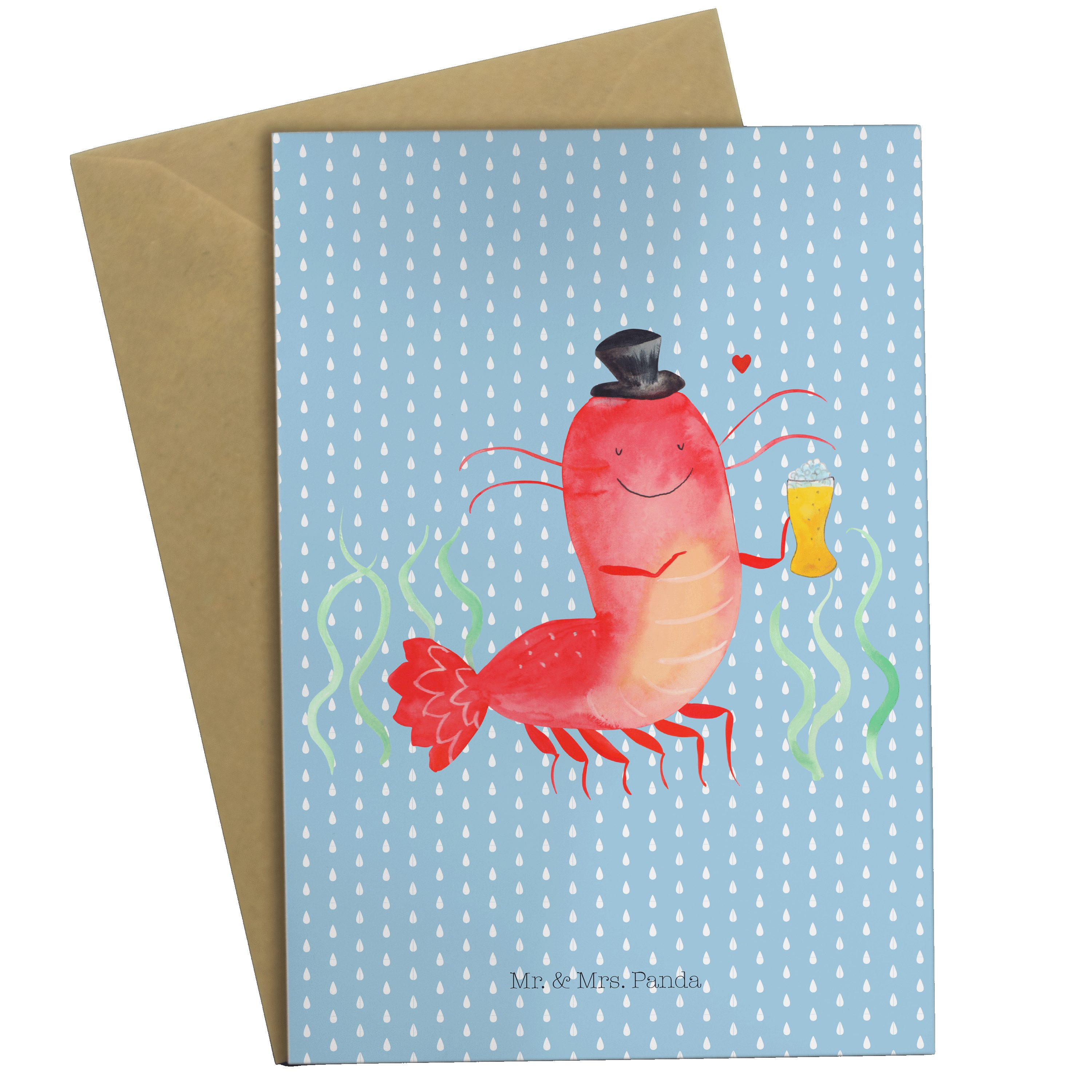 Mr. & Mrs. Panda Grußkarte Hummer mit Weizen - Blau Pastell - Geschenk, Garnele, Geburtstagskart | Grußkarten