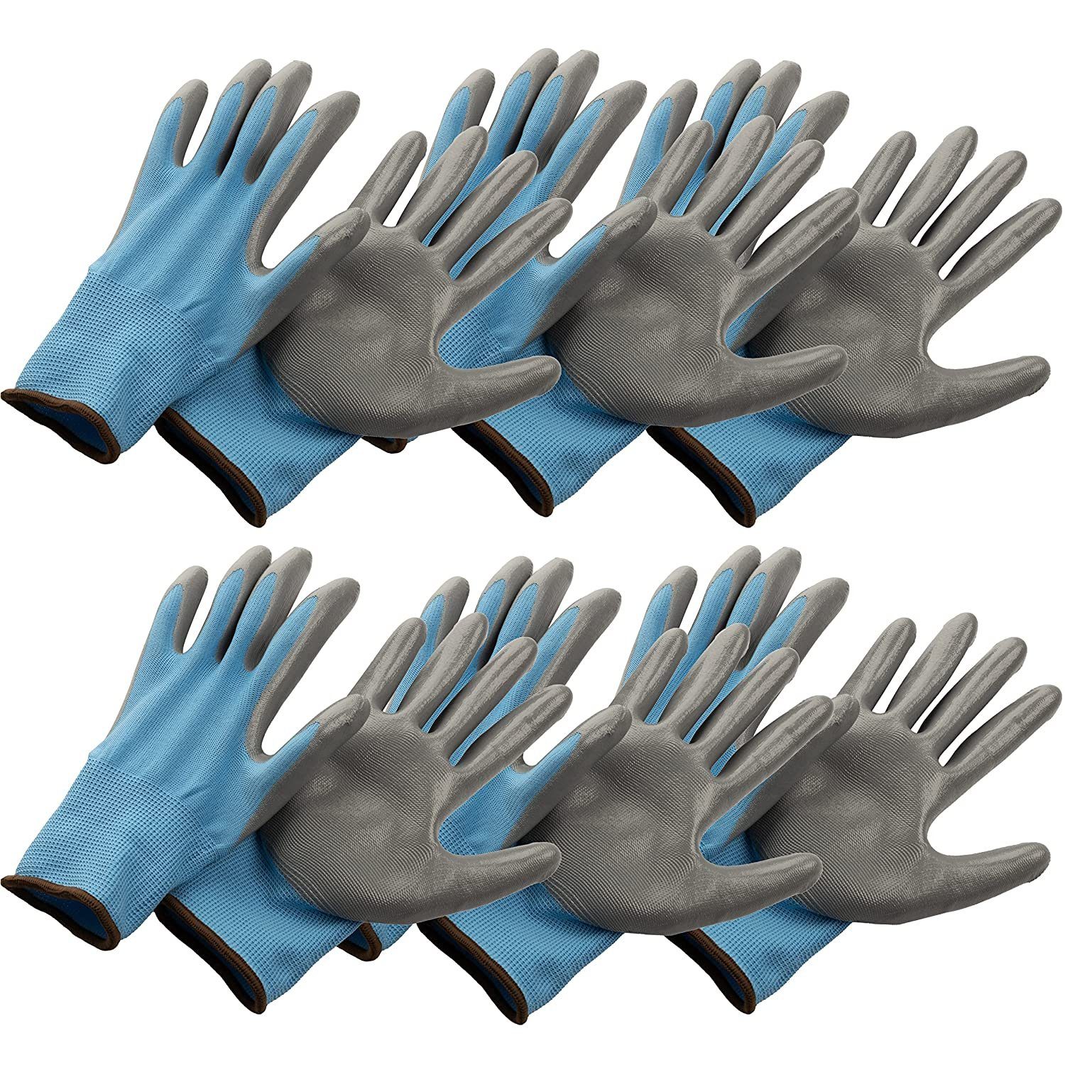 Centi Gartenhandschuhe 6 Arbeitshandschuhe Damen/Herren, Arbeitshandschuhe Gartenhandschuhe (Set, Größe 10, Blau) Montagehandschuhe Handschuhe Schutzhandschuhe