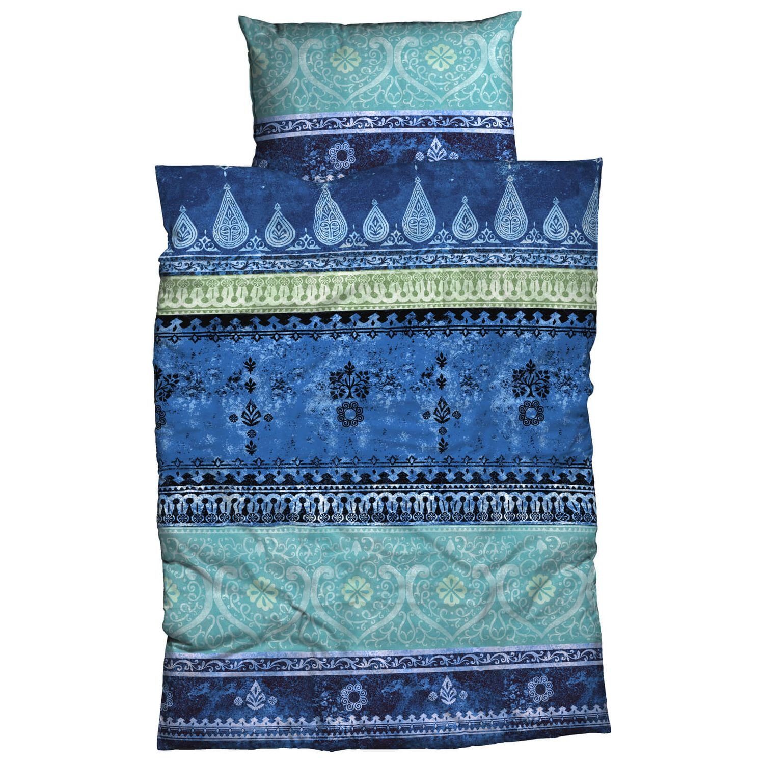 CASATEX Bettwäsche Indi Blau Türkis, Biber, 2 teilig, Mandala, Indisch, Biber