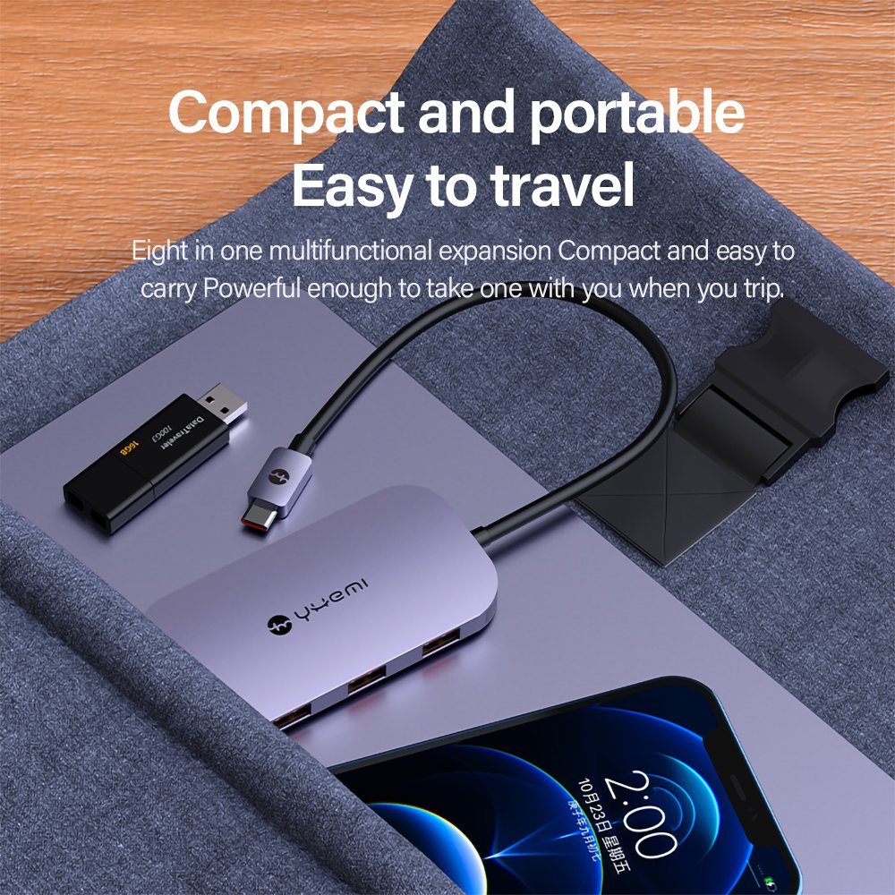 YHEMI 8 in 1 Typ-c Dockingstation USB-C zu HDMI/VGA 4k cast screen Hub USB-Adapter