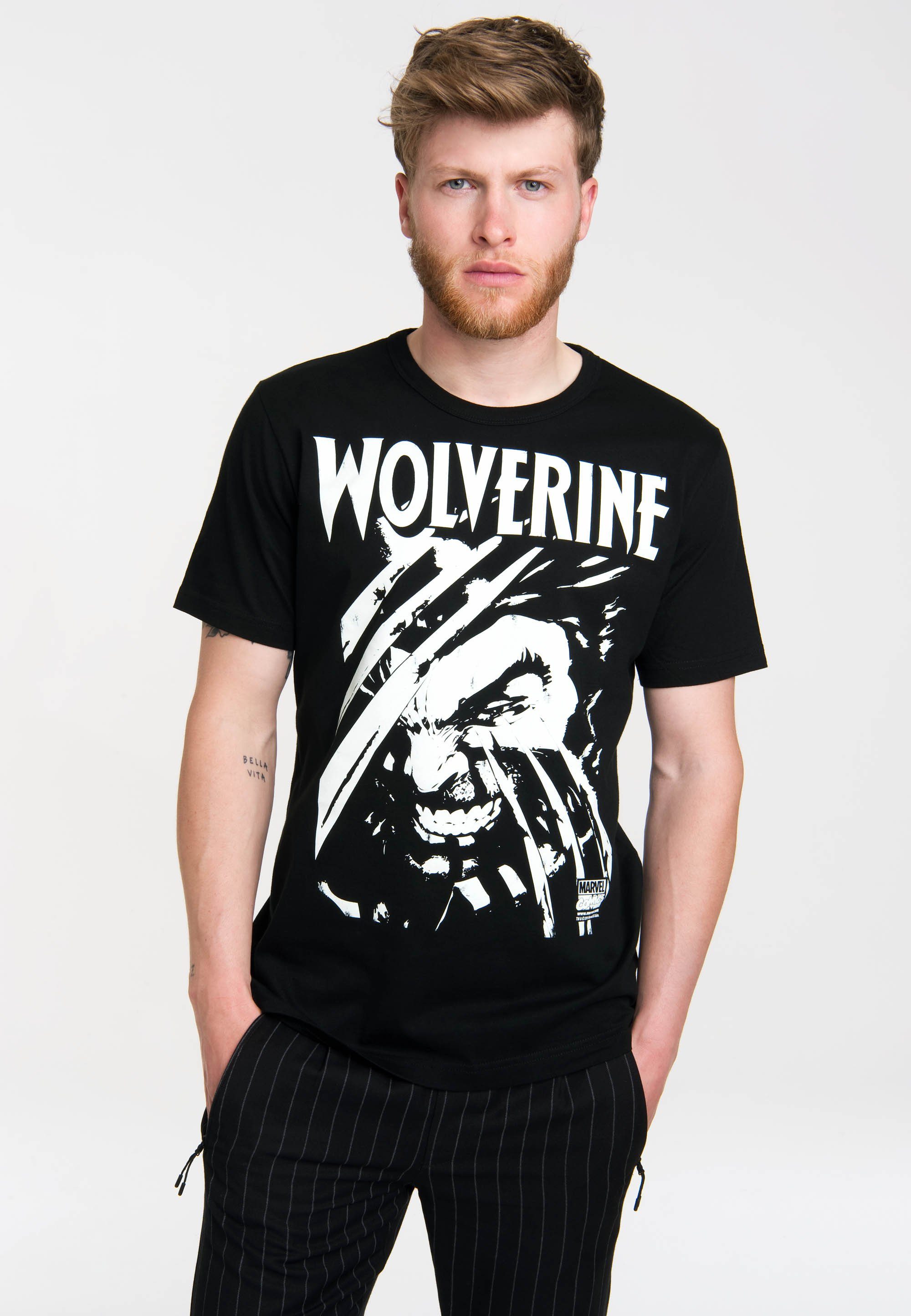 LOGOSHIRT T-Shirt Wolverine Frontprint coolem mit