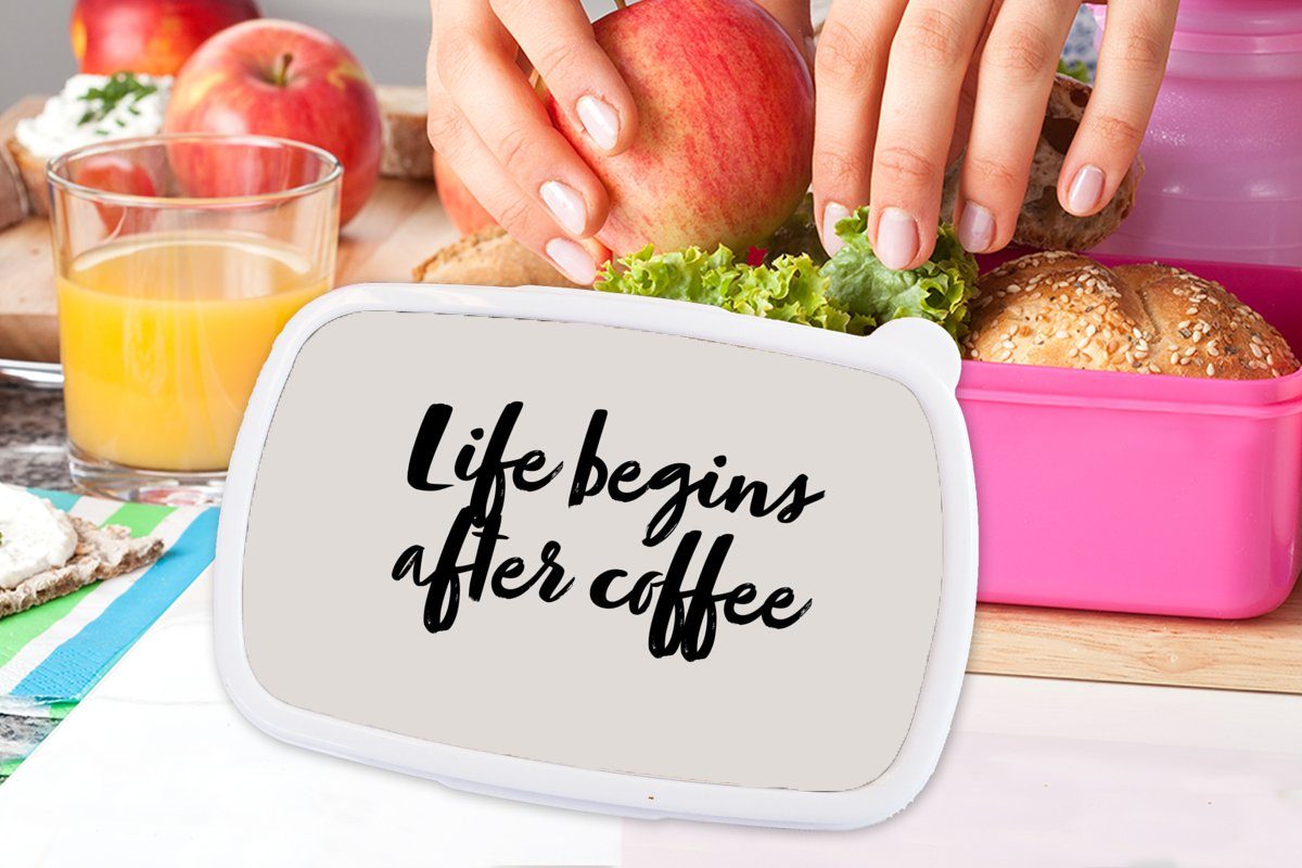 Mädchen, Das Snackbox, Kinder, Kunststoff, Brotdose Leben Erwachsene, -, - beginnt Kaffee Leben Sprichwörter Lunchbox Kunststoff Zitate dem rosa (2-tlg), - nach Brotbox MuchoWow - für