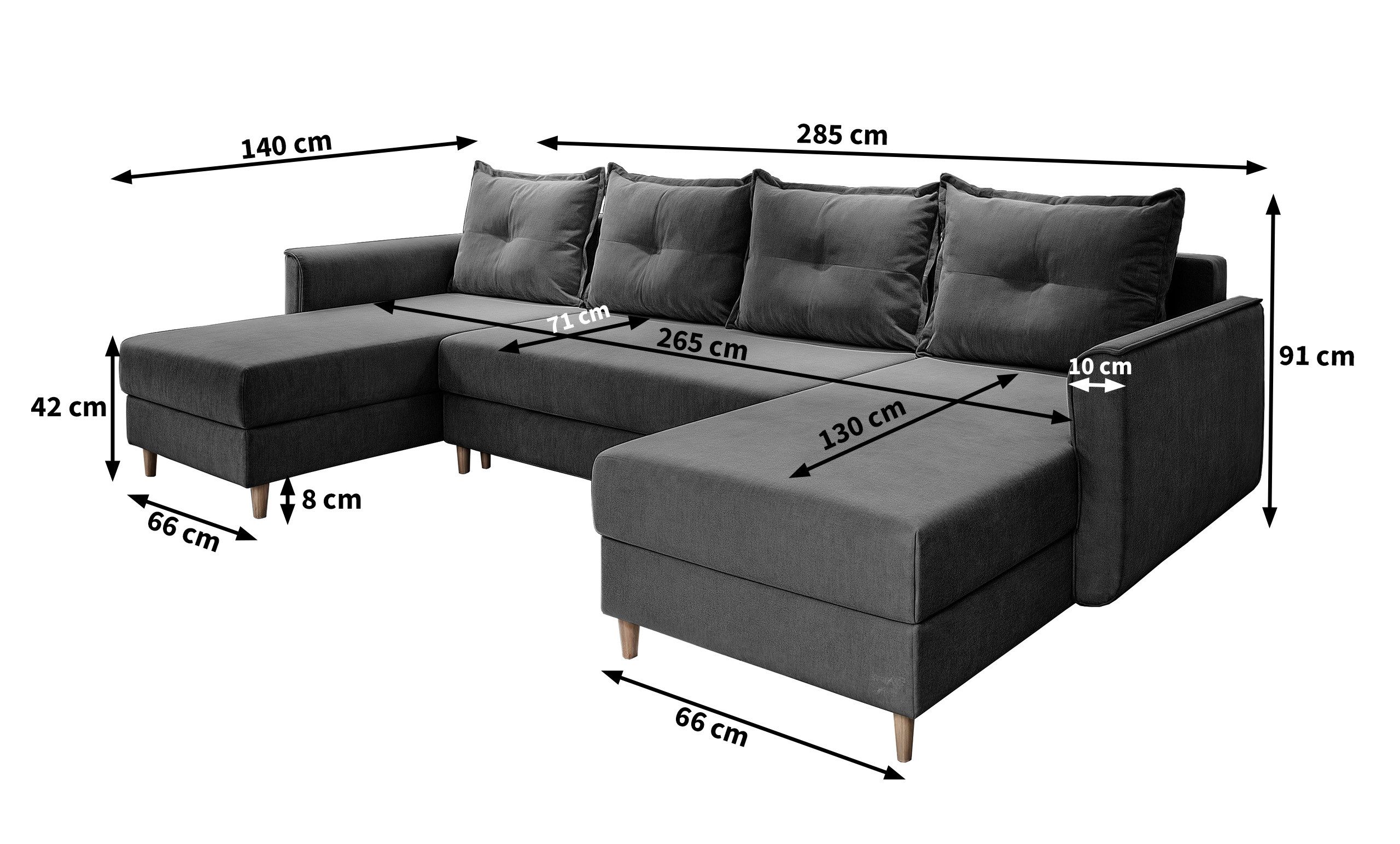 Masseno Ecksofa VERNI mit Schlaffunktion U-Form, Sofa mit Bettkasten