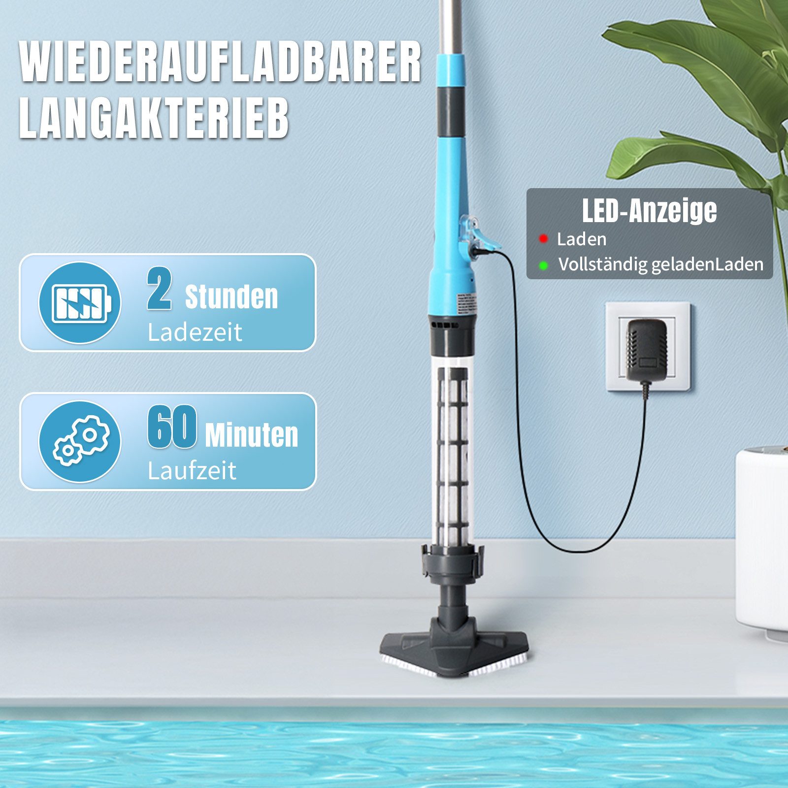 LALAHO Poolroboter Poolreiniger, Handheld Elektrischer Poolreiniger