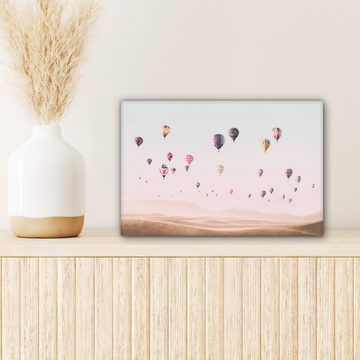 OneMillionCanvasses® Leinwandbild Heißluftballon - Wüste - Himmel - Landschaft - Natur, Beige, Bunt (1 St), Leinwand Bilder Klein, Wand Dekoration 30x20 cm