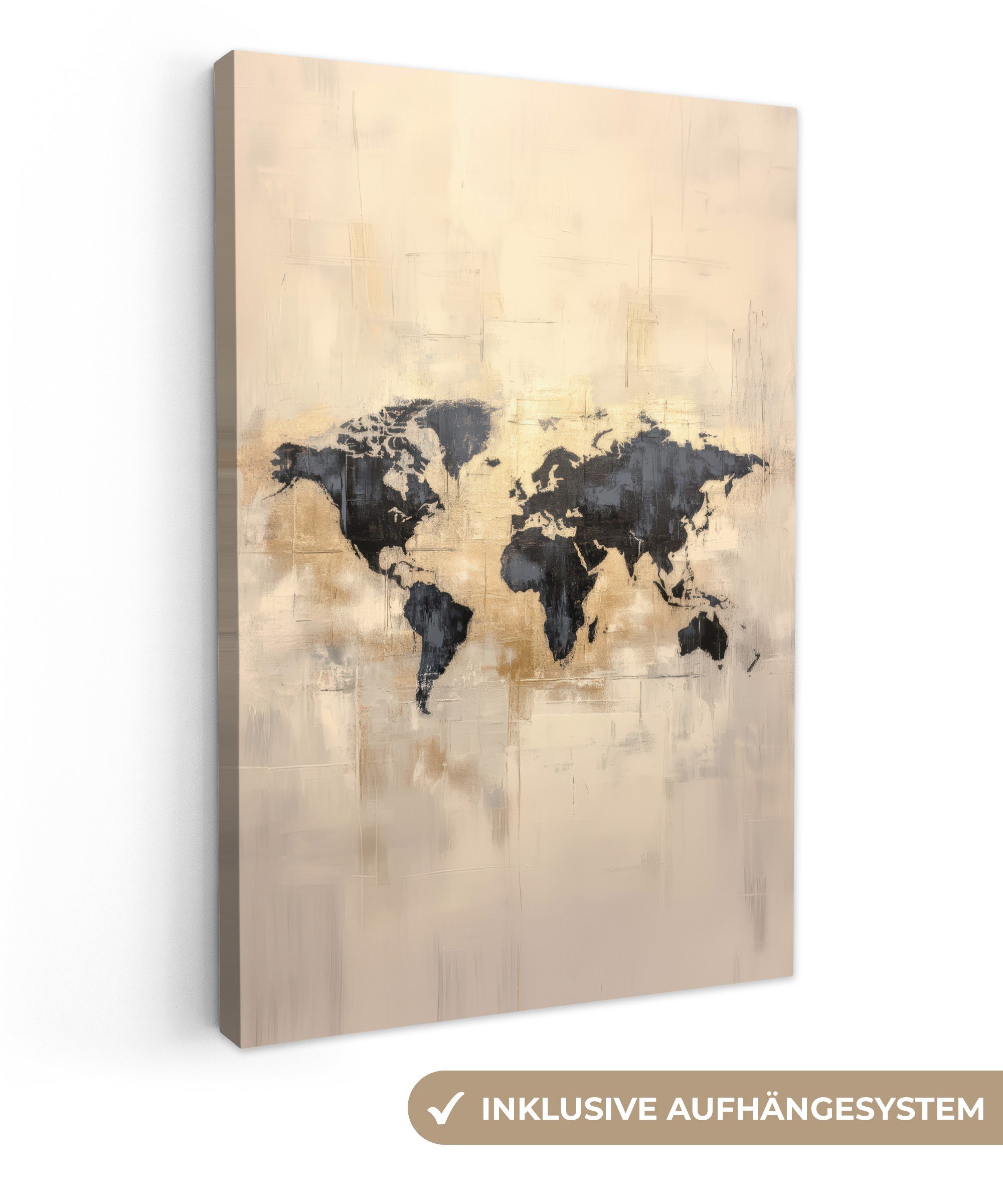 OneMillionCanvasses® Leinwandbild Weltkarte - Gold - Schwarz - Abstrakt, Fotodruck (1 St), Leinwand Canvas Wandbild, Wanddekoration 20x30 cm