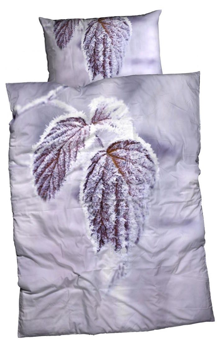 sister s. Bettwäsche Bettwäsche-Set FROSTY LEAVES reine Baumwolle Satin made in Europe, Satin, 2 teilig, anschmiegsam hautfreundlich gefrostete Blätter 155x220 cm + 80x80 cm