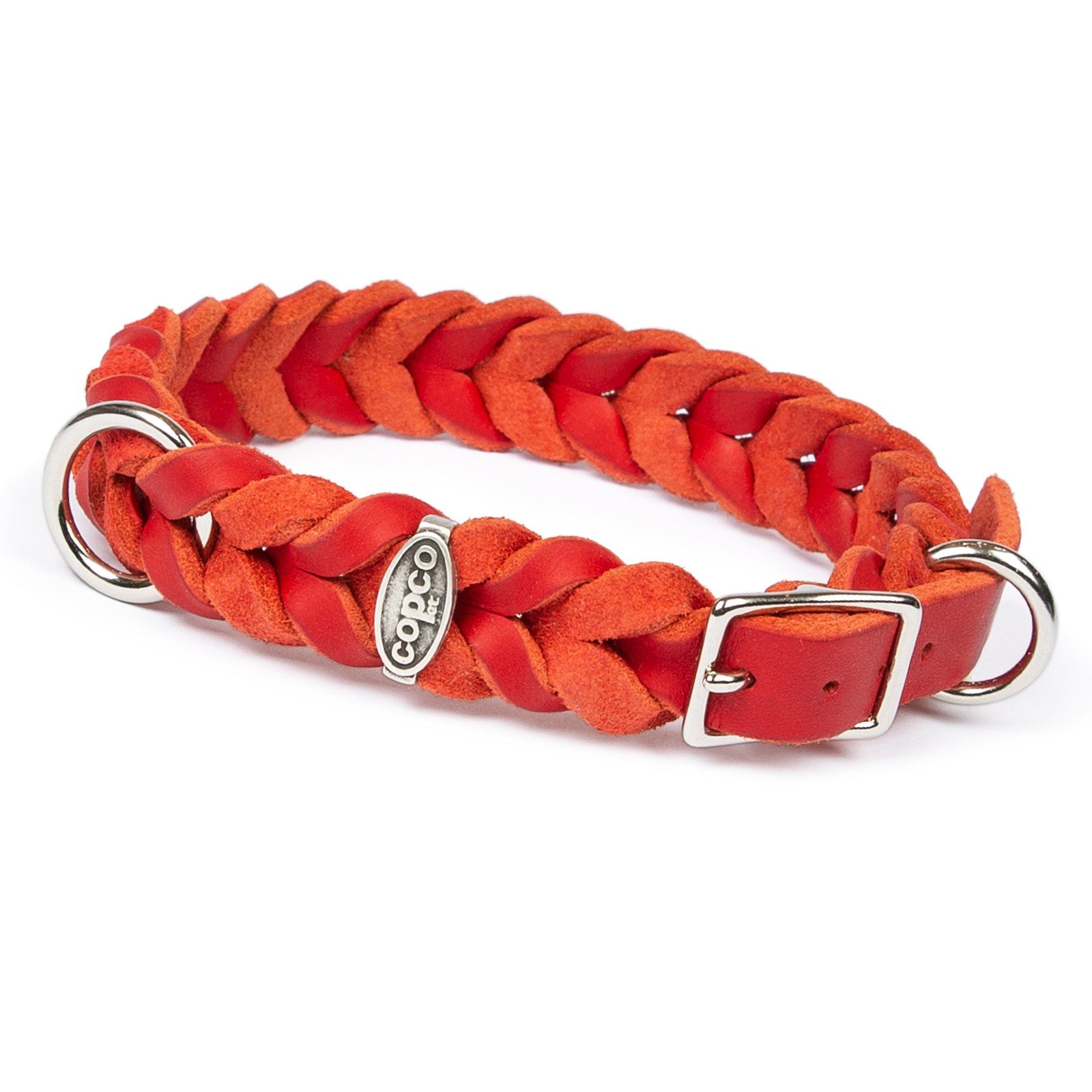 CopcoPet Hunde-Halsband Fettlederhalsband mit Dornschließe verchromt und Messing, Verchromt, Leder, Geflochten, Handarbeit