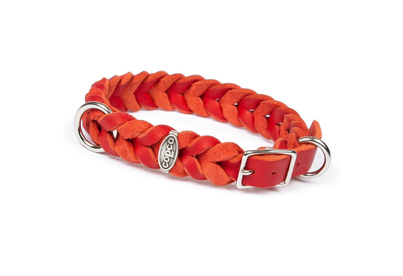CopcoPet Hunde-Halsband Fettlederhalsband mit Dornschließe verchromt und Messing, Verchromt, Leder, Geflochten, Handarbeit