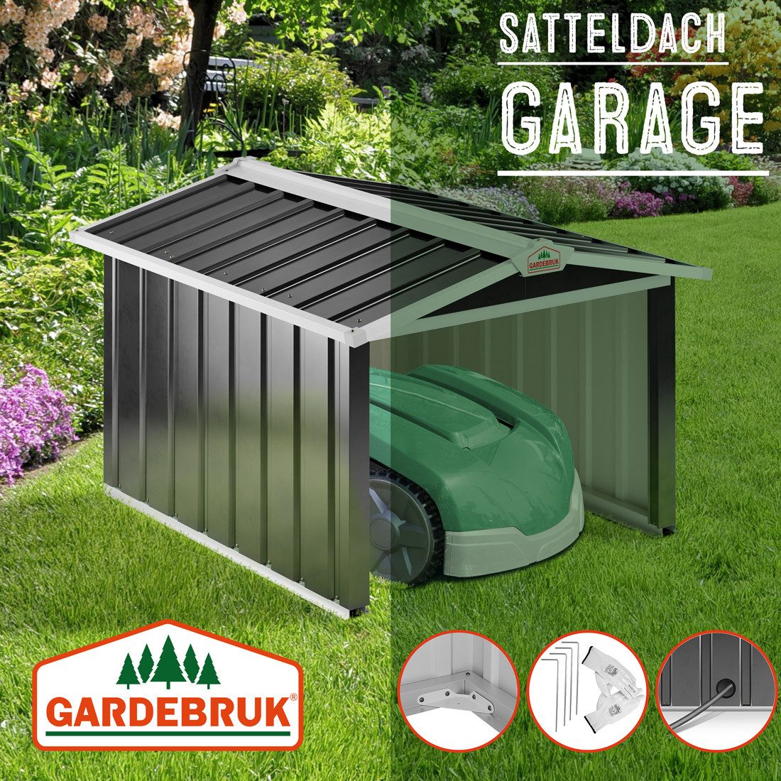 Gardebruk Mähroboter-Garage, Satteldach Metall 86x100x63cm 4x günstig online kaufen