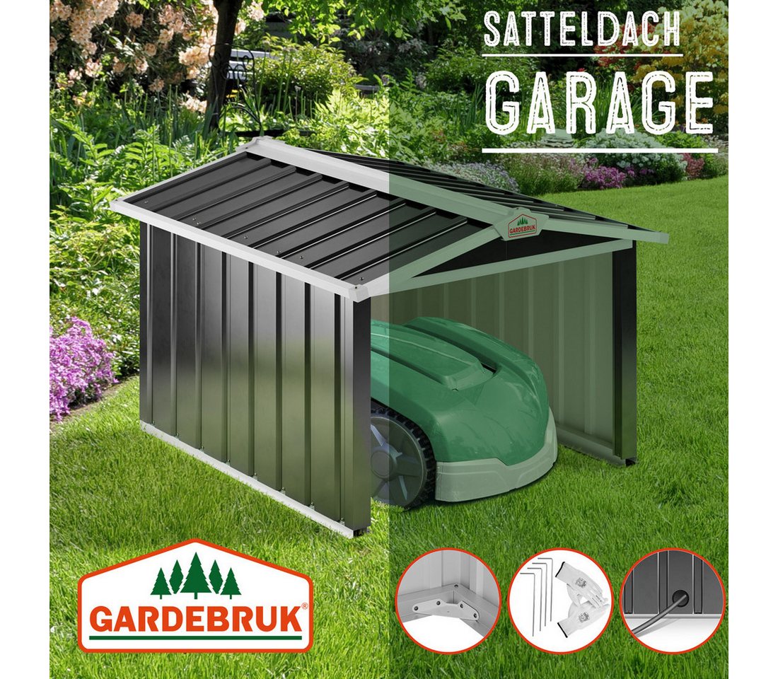 Thumbnail - Gardebruk Mähroboter-Garage, Satteldach Metall 86x100x63cm 4x Erdanker Carport Garten Anthrazit