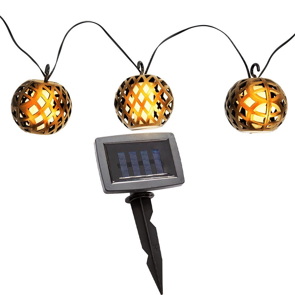 NOWA LED Dekolicht, LED-Leuchtmittel fest verbaut, Warmweiß, Solarlichterkette Außenlampe Gartendeko 8x LED Kugel Flammeneffekt