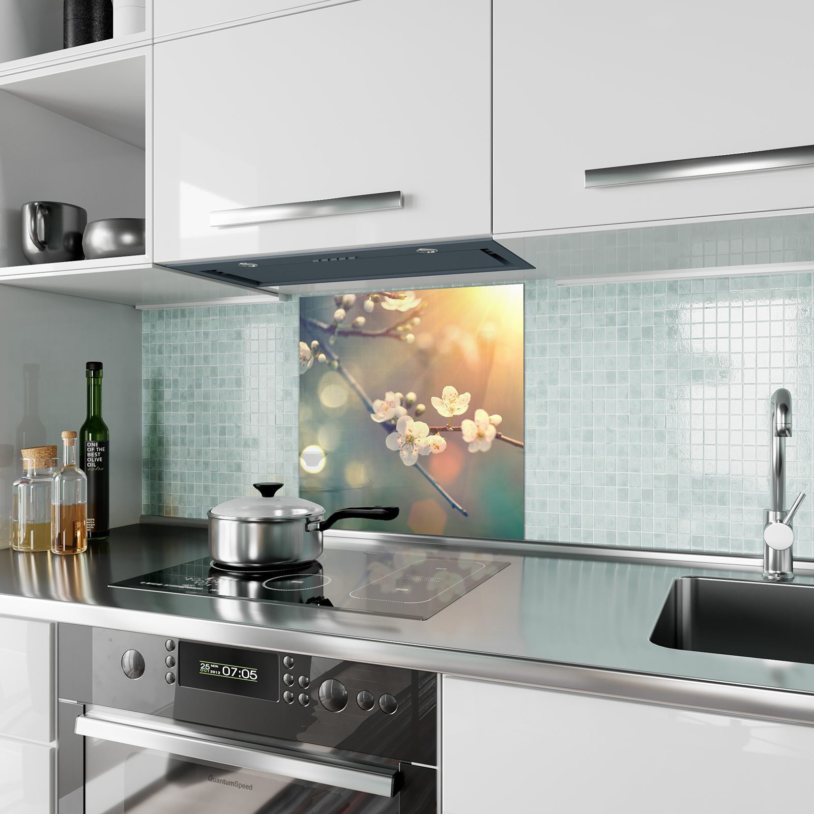 im Blütenzweig Motiv Küchenrückwand mit Sonnenschein Primedeco Glas Spritzschutz Küchenrückwand