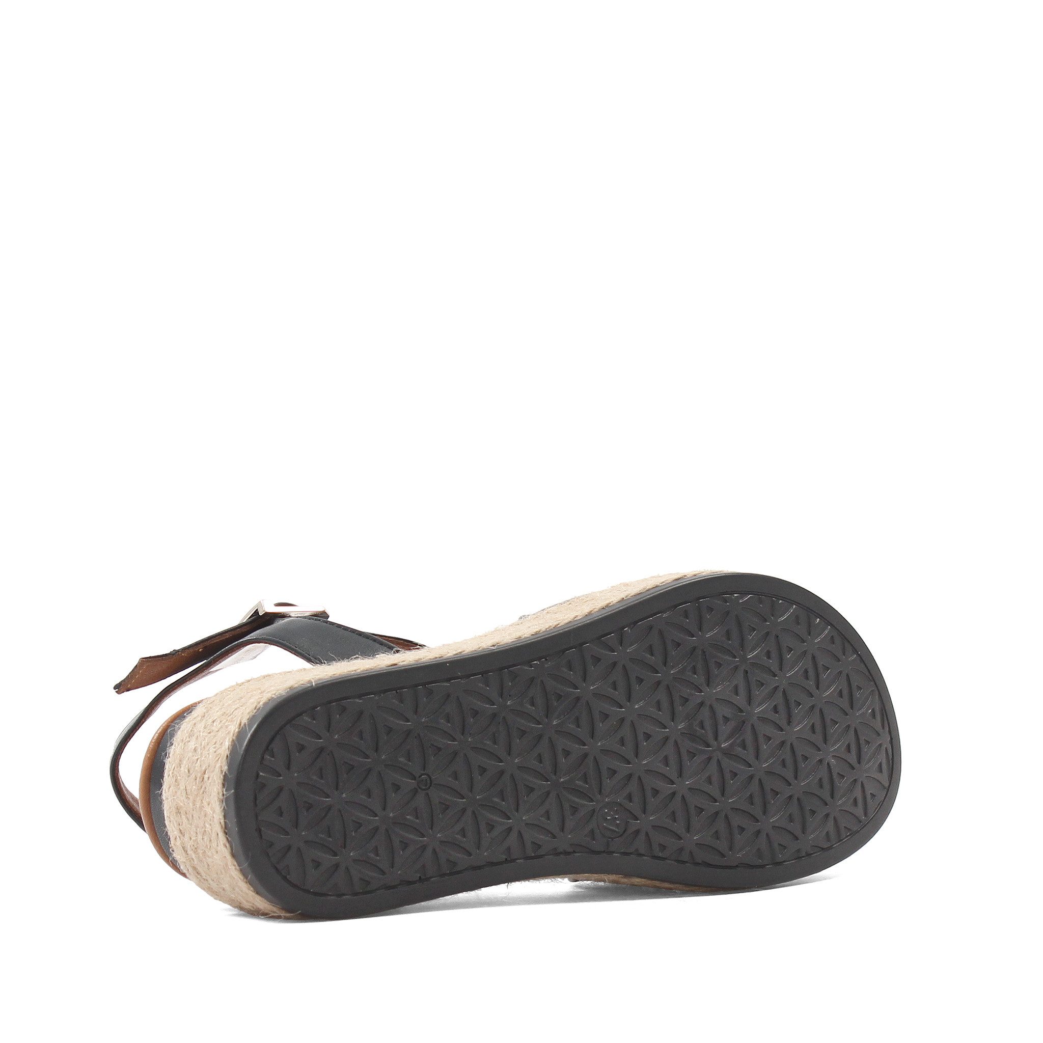 Celal Gültekin Plateau Keilabsatz Espadrilles Riemchen Damen Plateausandaletten Glattleder, Echtleder-Futter & Decksohle, Schwarz, 37
