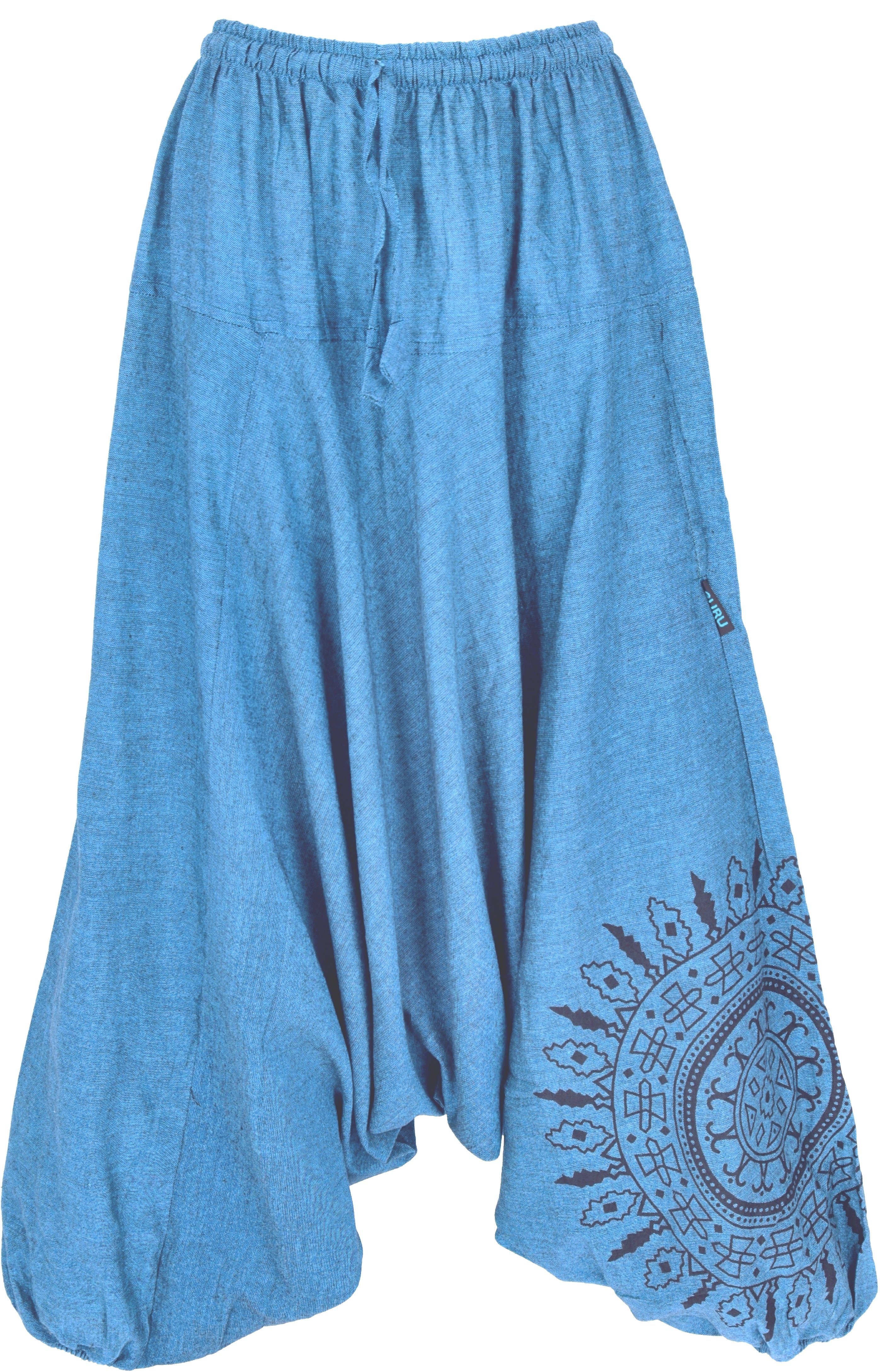 Guru-Shop Relaxhose Haremshose Pluderhose, Pumphose mit Mandala,.. Ethno Style, alternative Bekleidung blau
