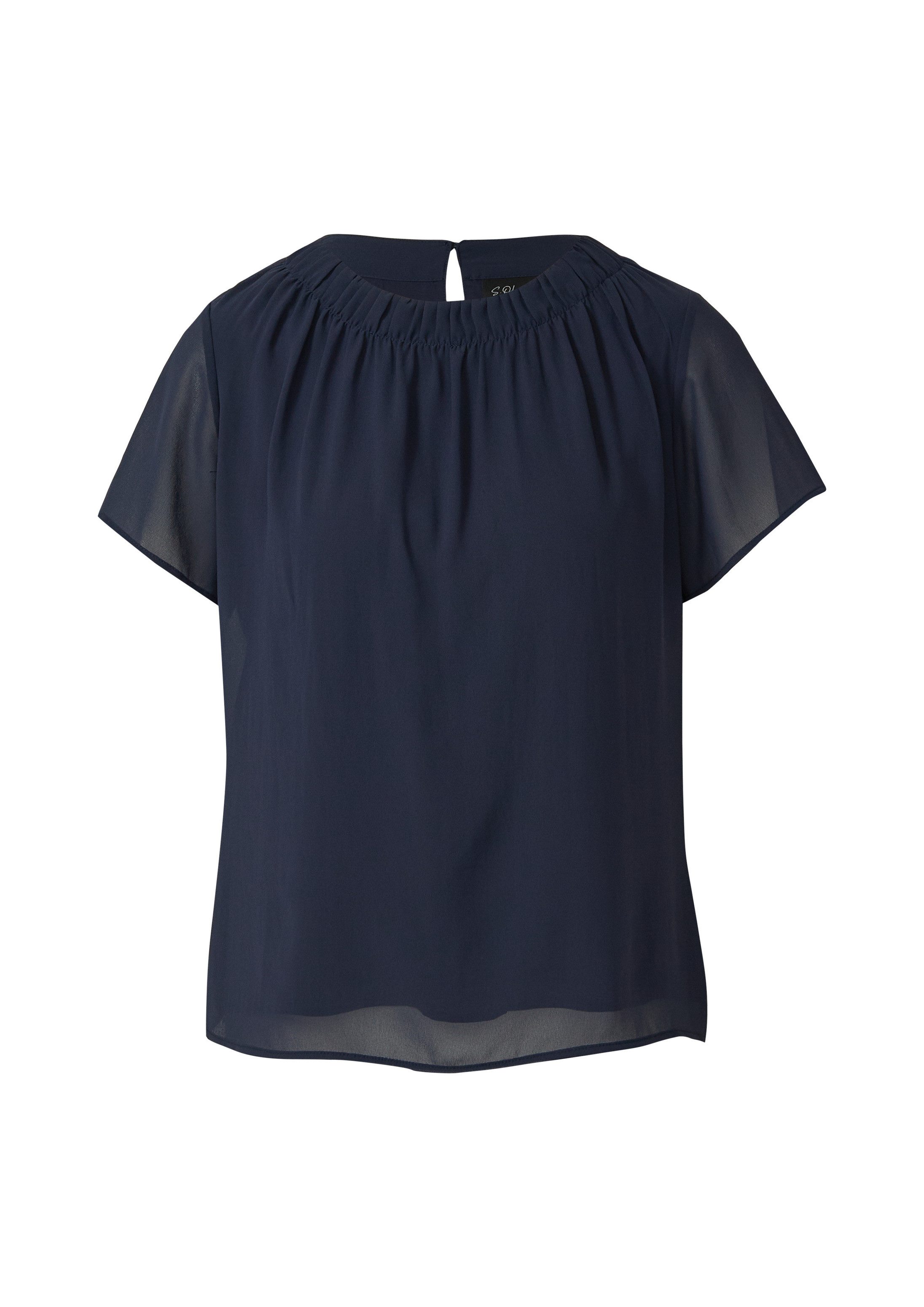 s.Oliver Kurzarmbluse Bluse Luftige Chiffon-Bluse mit gesteppter Raffung