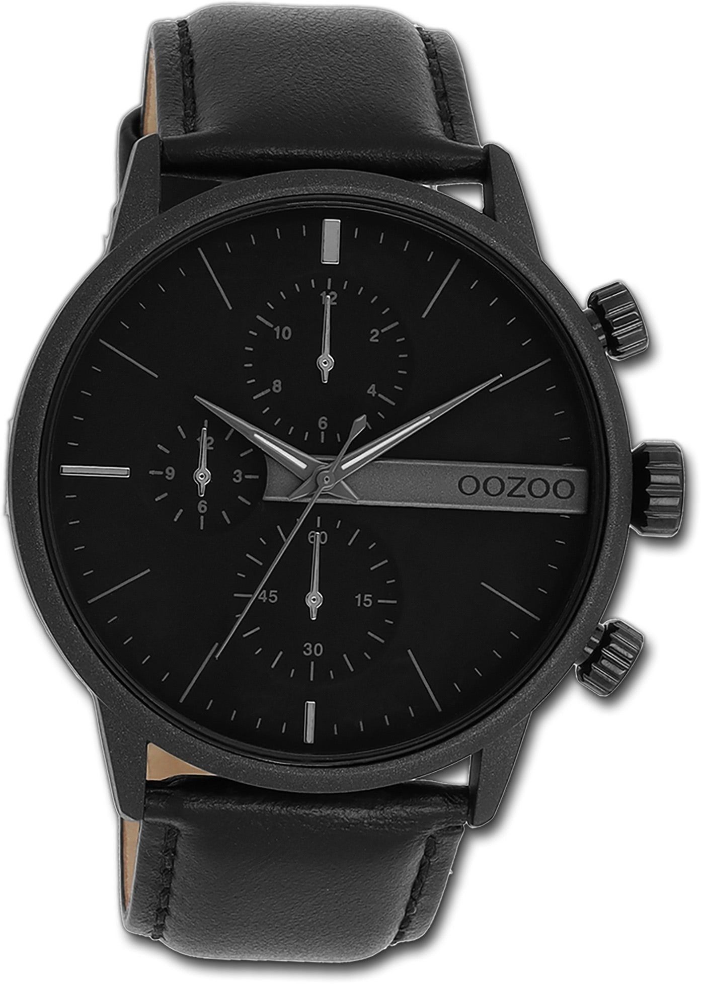 OOZOO Quarzuhr Oozoo Herren Armbanduhr Gehäuse, Lederarmband Timepieces, Herrenuhr (ca. schwarz, groß 45mm) rundes