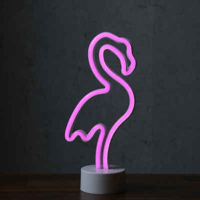 SATISFIRE LED Dekolicht »LED NEON Figur FLAMINGO Neonlicht Schild Leuchtfigur Batterie USB 30cm pink«, LED Classic, pink