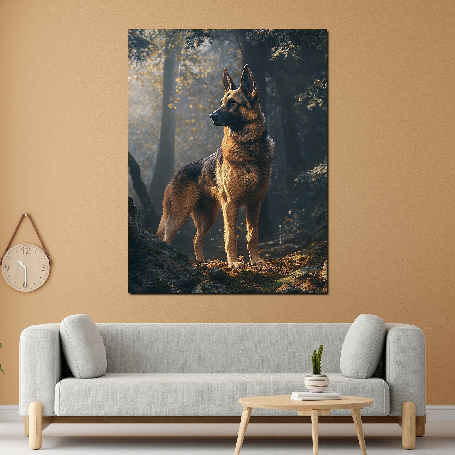 Artedinoi Leinwandbild Schäferhund im Wald Lichtstimmung Leinwandbild Wandbild Kunstdruck XL, Schäferhund im Wald