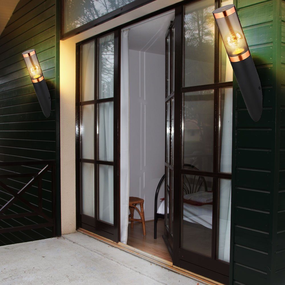 etc-shop Außen-Wandleuchte, Leuchtmittel nicht inklusive, Wandleuchte Außenwandlampe Edelstahl Garten Lupfer rauch