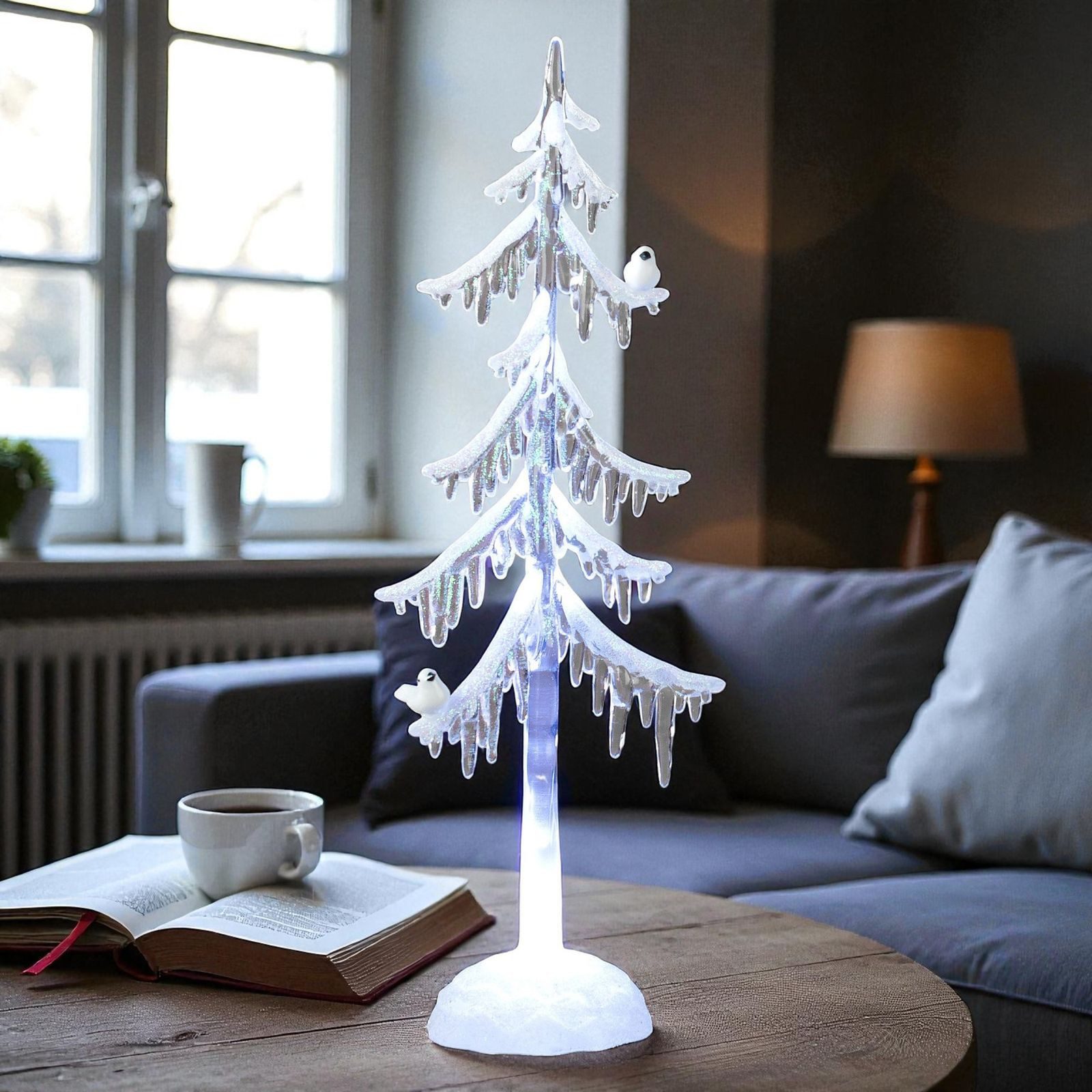 formano LED Dekolicht Weihnachtsbaum Acryl 25cm Dekobaum mit Licht & Vogel Herbst Winterdeko, LED fest integriert – Bild 3 von 5