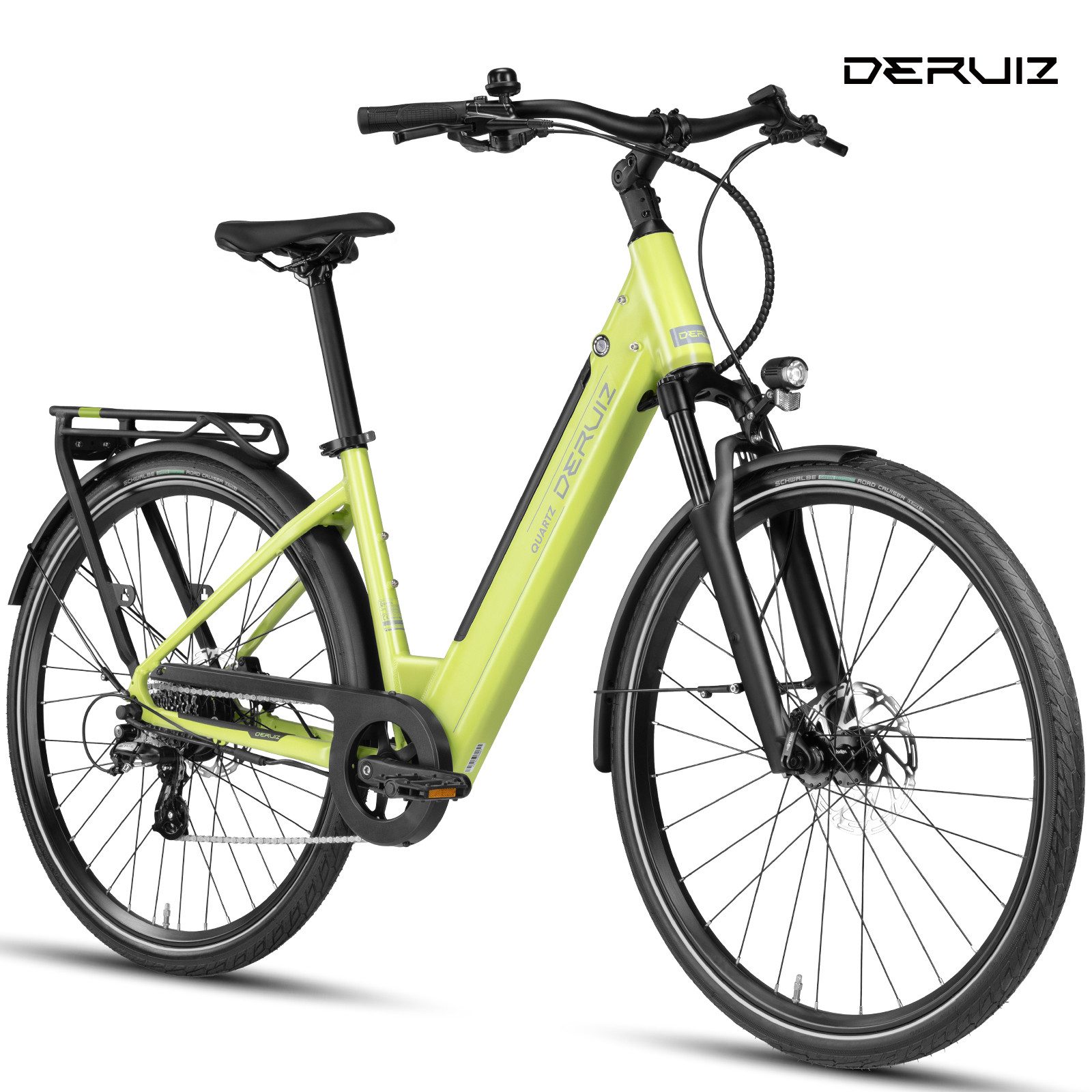 DERUIZ E-Bike 28 Zoll Quartz /Quartz SUV 644 Wh, 161 km, Drehmomentsensor, 8 Gang Shimano, Kettenschaltung, Heckmotor, 644 Wh, (Federgabel mit Lockout, Drehmomentsensor, Farb-LCD-Display)