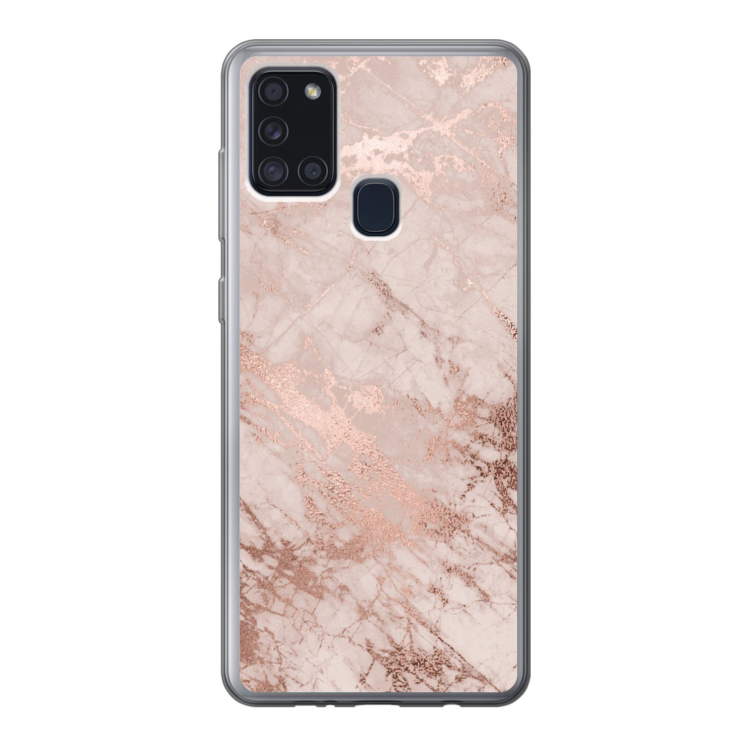 MuchoWow Handyhülle für Samsung Galaxy A21s Marmor - Rosa - Luxus - Marmoroptik - Glitzer, Smartphone-Bumper, Print, Handy Schutzhülle Dünn
