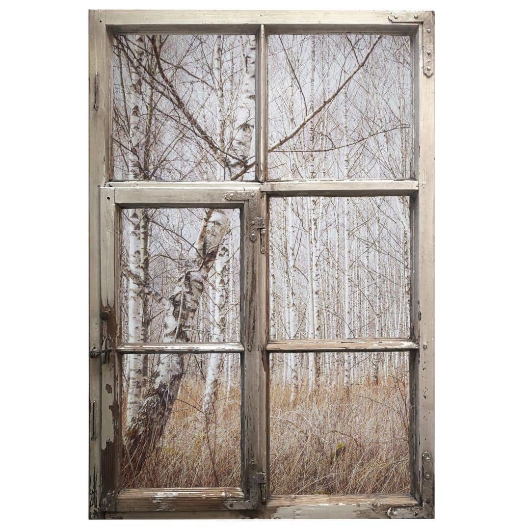 3D Shabby K&L Wandtattoo selbstklebend Aufkleber Wandtattoo Wall Birkenwald, Holzfenster Art Landhaus Wandbild Chic Fenster Wasinger