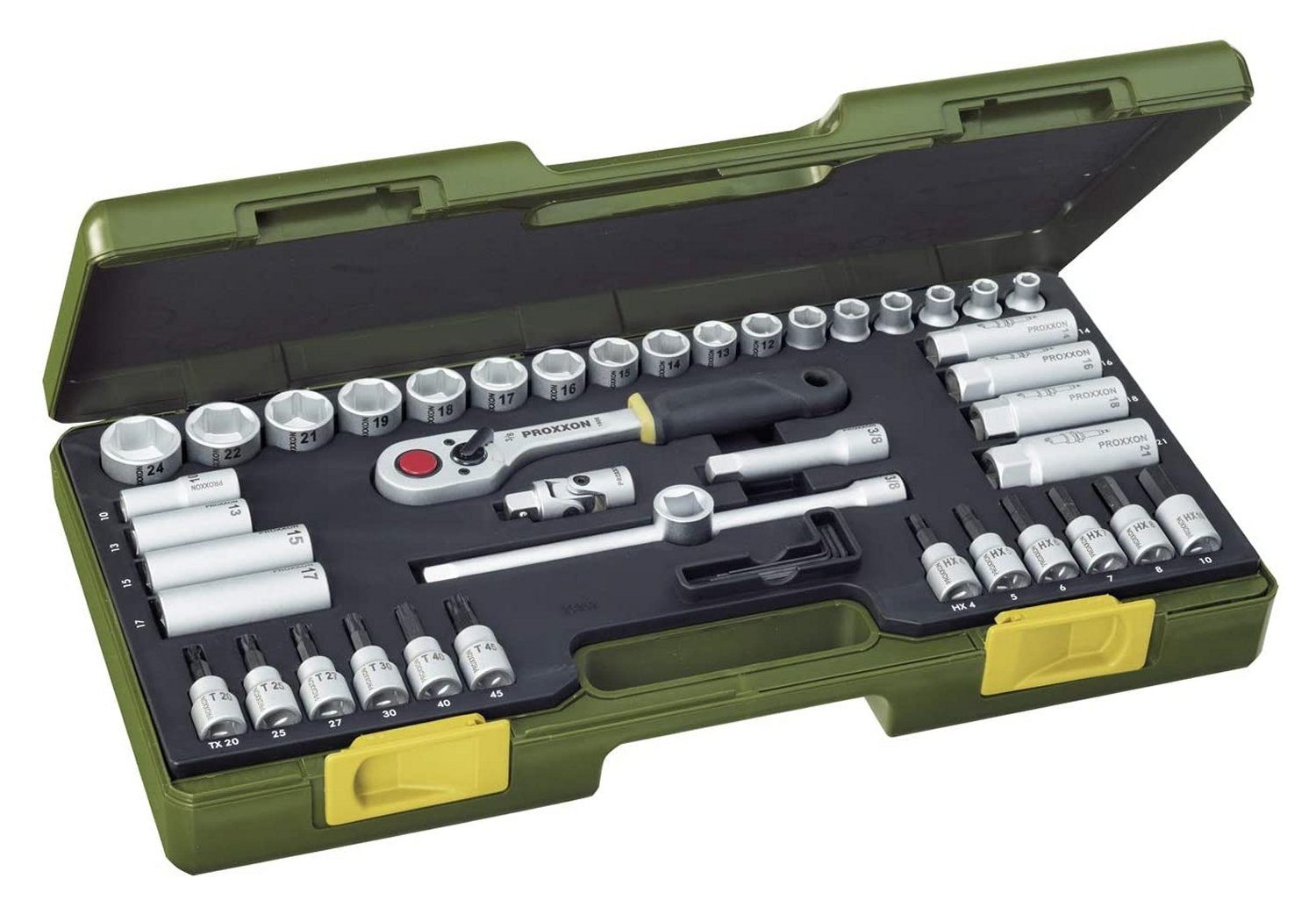 PROXXON INDUSTRIAL Werkzeugset PROXXON 23282 Nusskasten Knarrenkasten Antrieb 10mm (3/8) 47 teilig, (47-St), inkl. Aufbewahrungskoffer