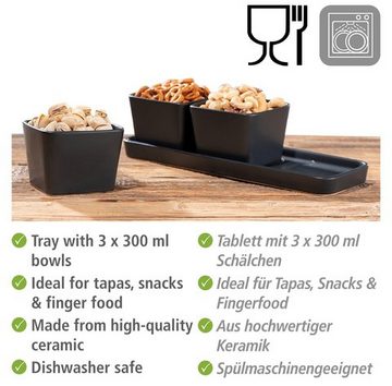 WENKO Dipschale Snack & Dip, Keramik, (Set, 3-tlg), 0,3L. Inklusive Tablett