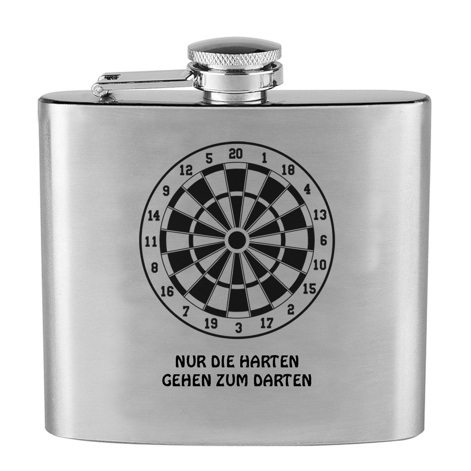 Lasernauten Flachmann Edelstahl Flachmann mit Gravur Dartscheibe und Spruch Ihrer Wahl Dart, Edelstahl