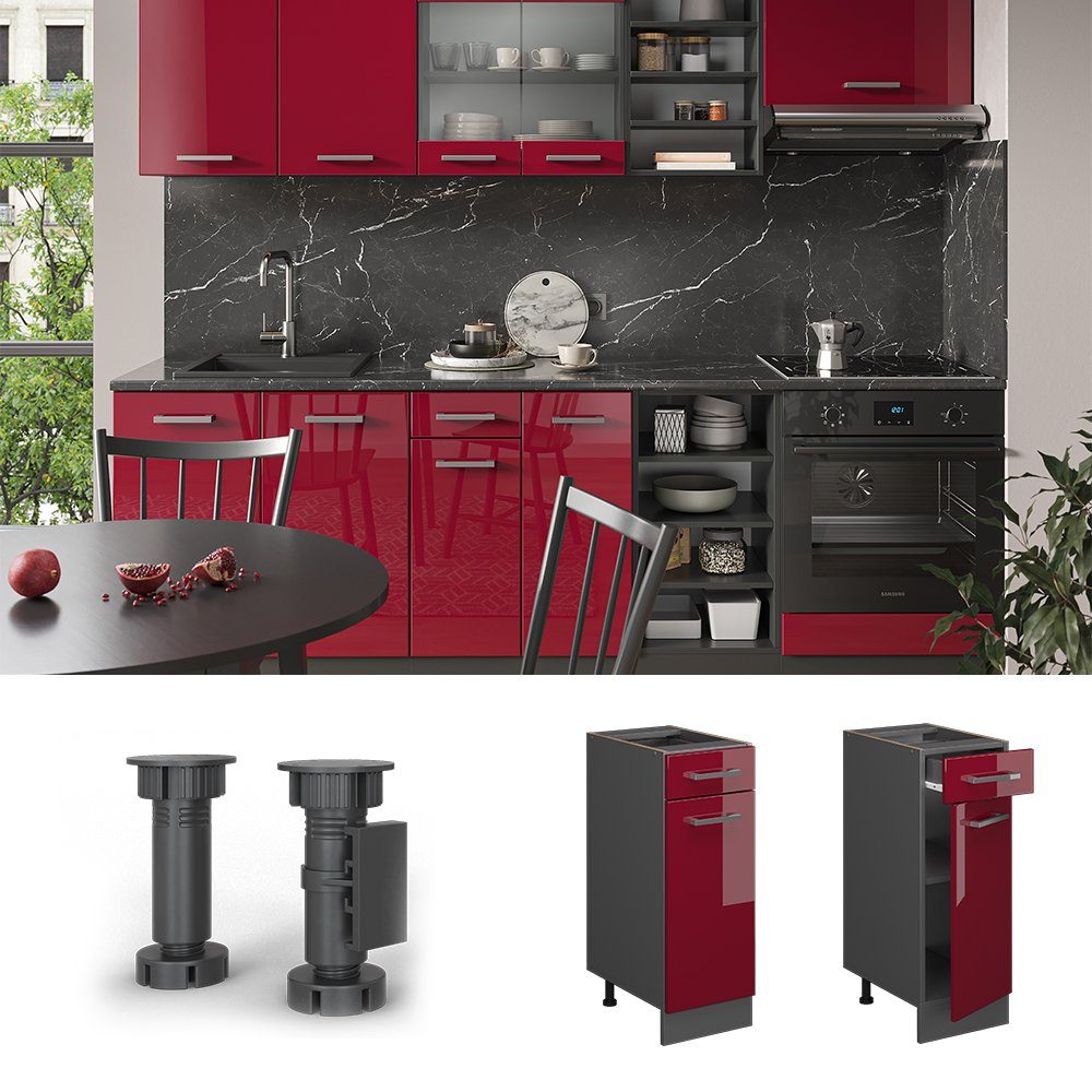 Vicco Unterschrank R-Line, Rot Hochglanz/Anthrazit, 30 cm ohne Arbeitsplatte (1-St)