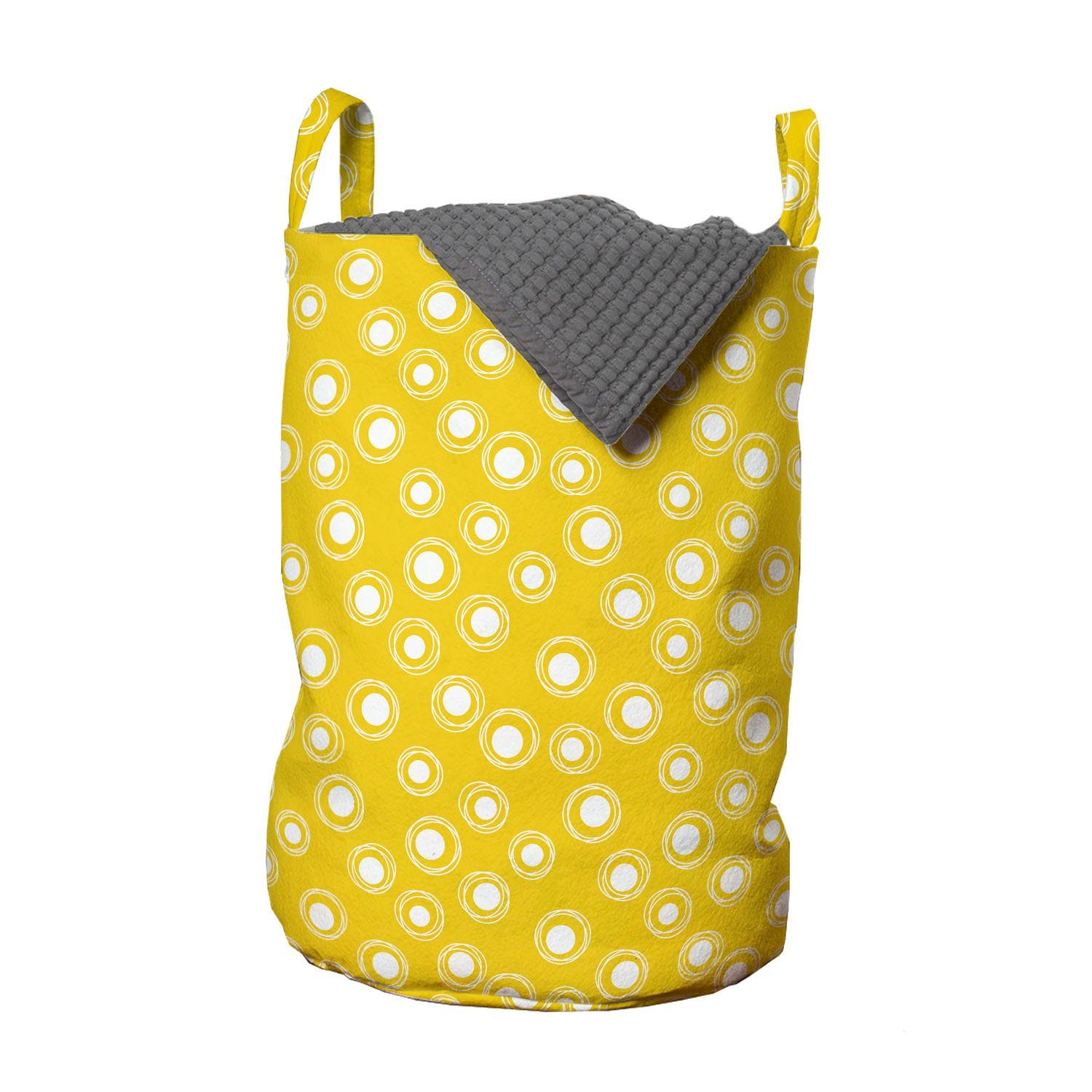 Abakuhaus Wäschesäckchen Wäschekorb mit Griffen Kordelzugverschluss für Waschsalons, Gelb und Weiß Round Spots