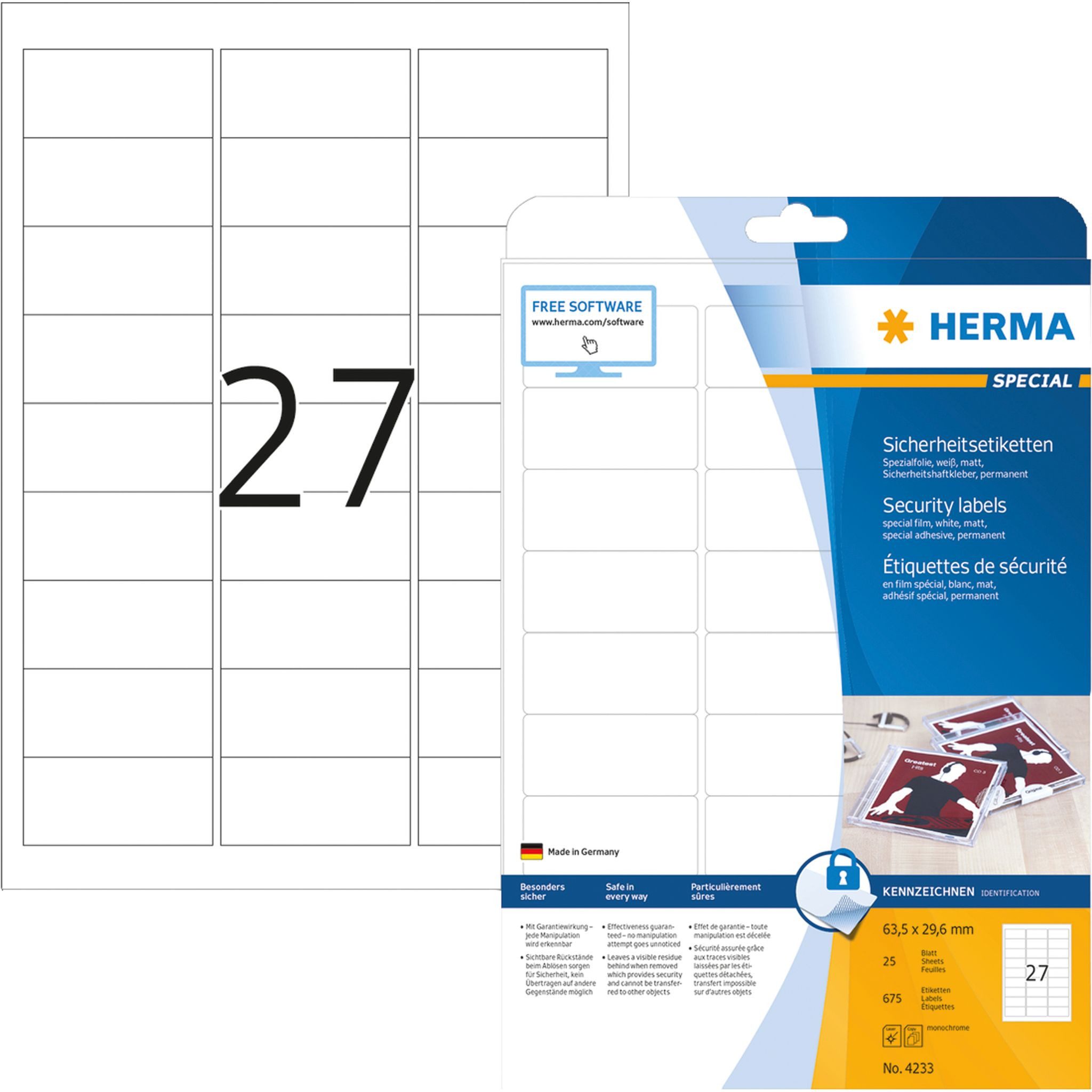 Etikett Herma Sicherheitsetiketten Folie stark haftend 63,5 x 29,6 mm weiss