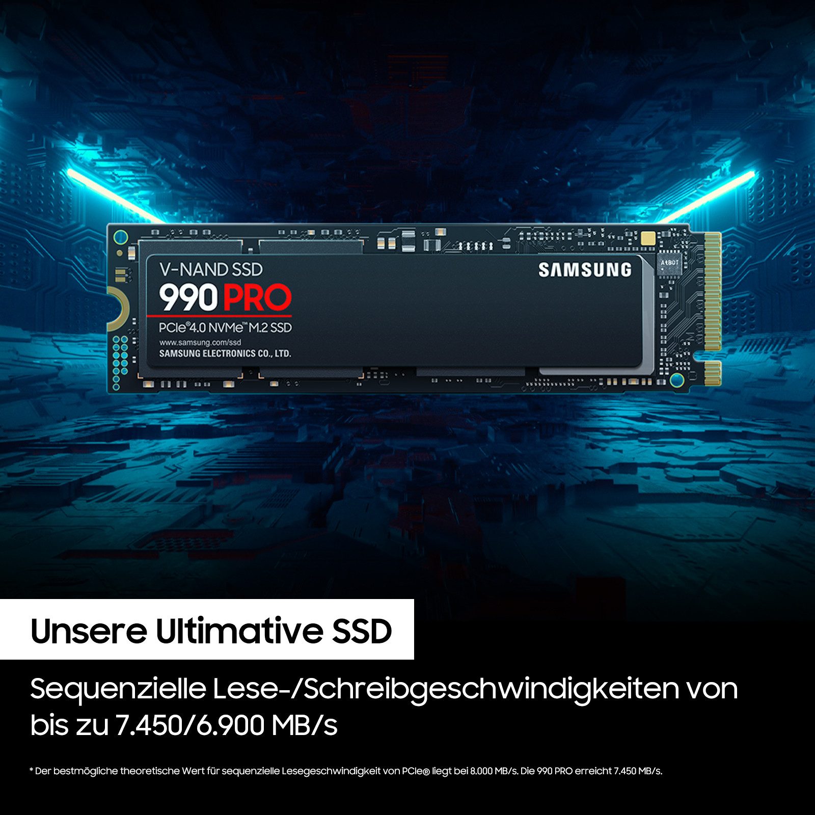 Samsung 990 PRO NVMe™ M.2 interne SSD (2 TB) 7450 MB/S Lesegeschwindigkeit, 6900 MB/S Schreibgeschwindigkeit