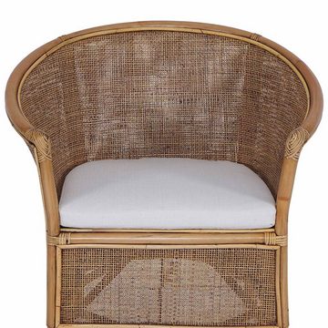 Casa Moro Rattanstuhl Rattansessel Sumatra Braun mit Kissen halbrund Loungesessel, Flechtsessel aus Natur-Rattan handgefertigt