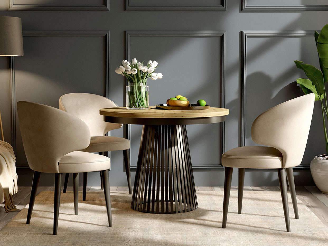 Beautysofa Esstisch Lumi im Loft-Stil, ausziehbar Ø 100–180 cm (hitze- und verfärbung beständig, Metallbeinen), verschiedene Цвета(ов)