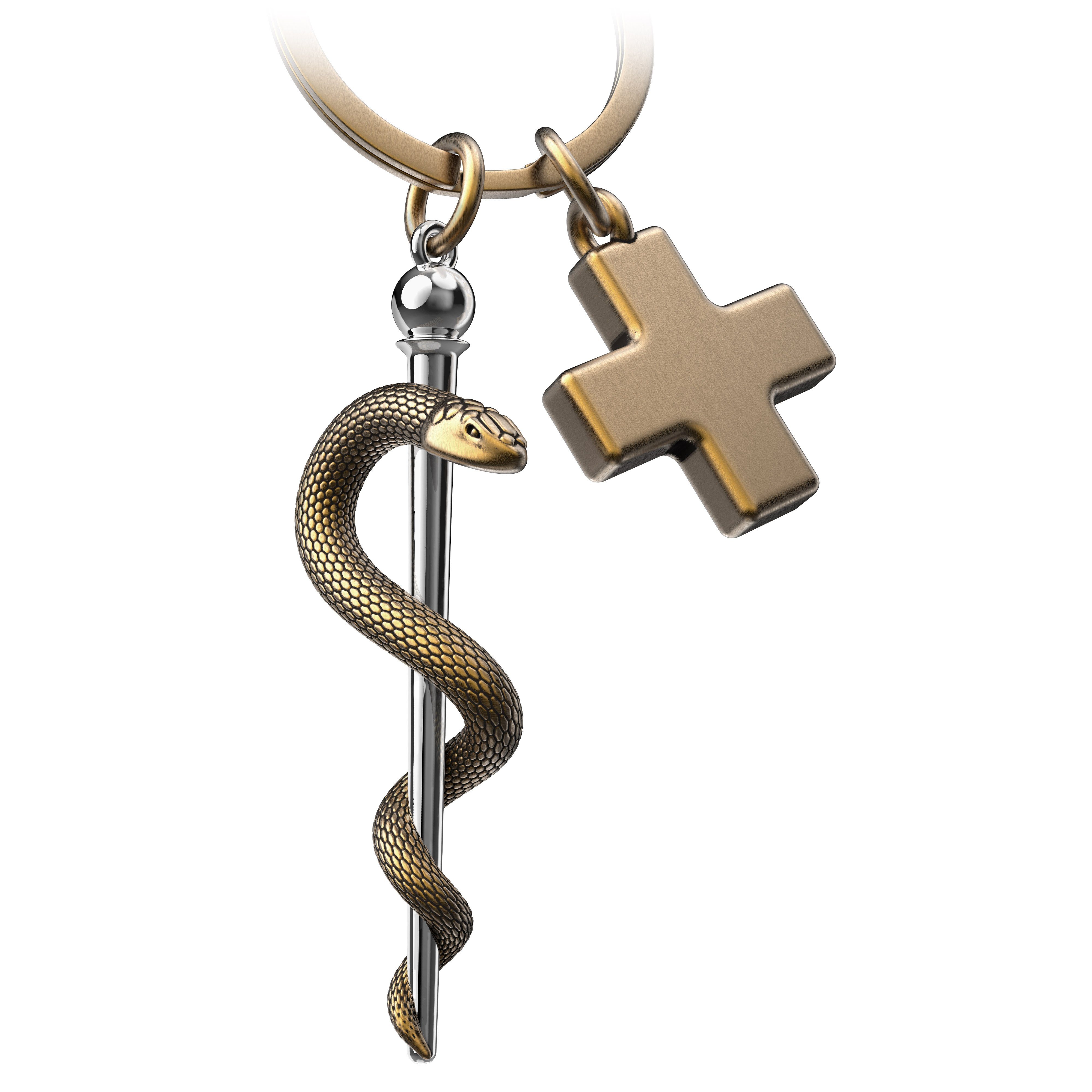 FABACH Schlüsselanhänger Äskulapstab Asklepios Schlüsselanhänger mit medizinischem Kreuz Antique Bronze