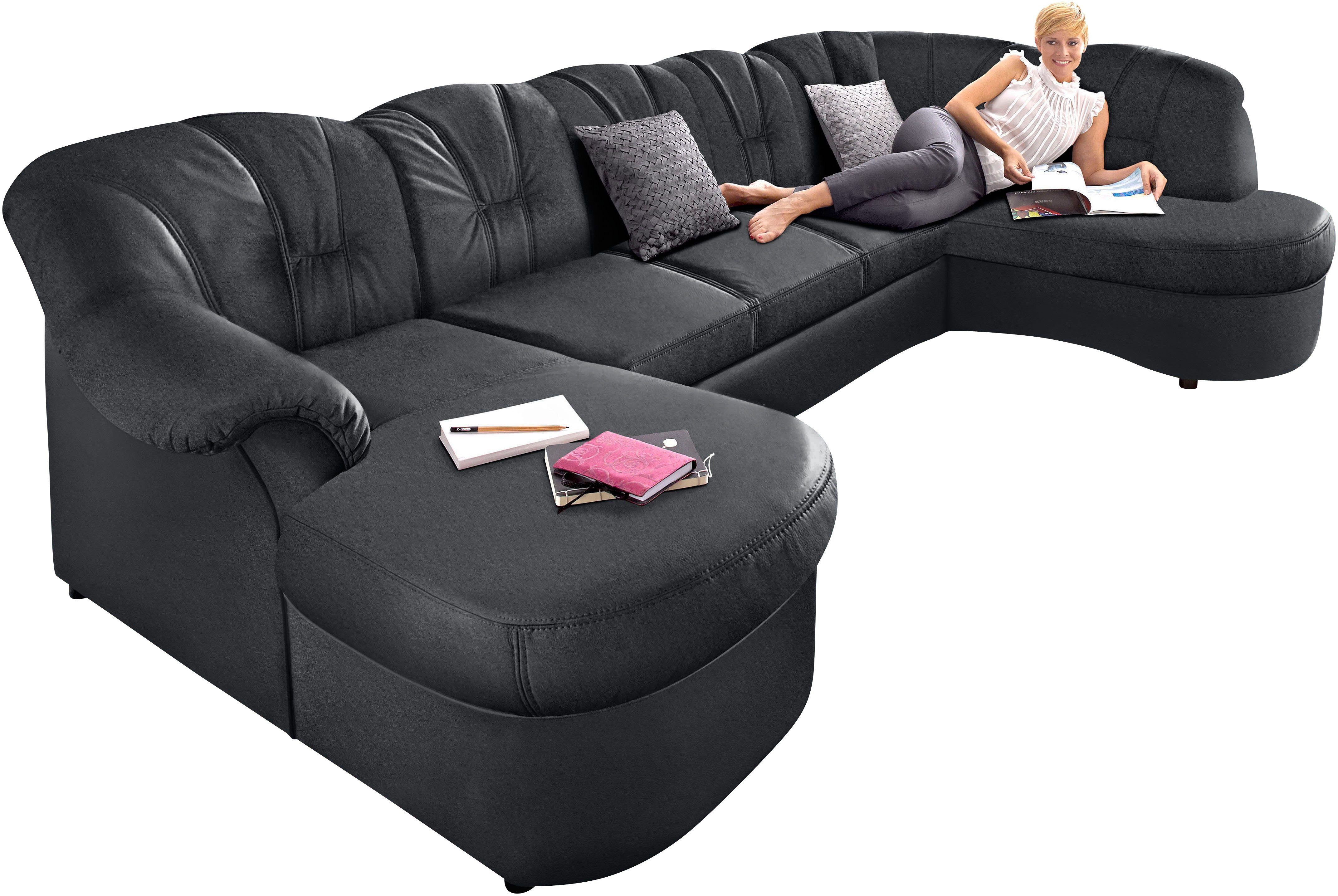 DOMO collection Wohnlandschaft Flores auch in Leder-Bezug, B/T/H: 293/180/86 cm, U-Form, 3 Teile, wahlweise mit Bettfunktion, wahlweise mit Federkern