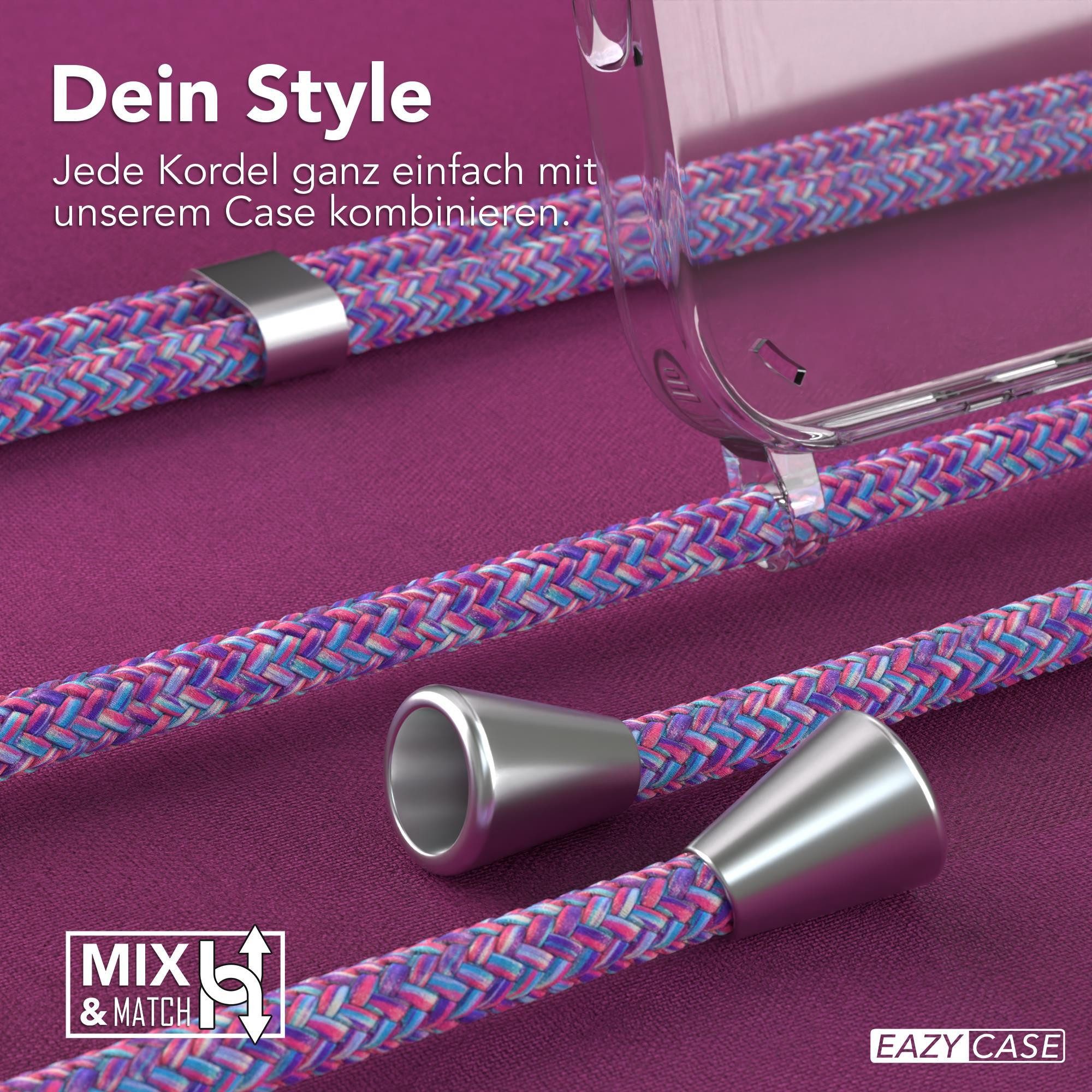 EAZY CASE Handykette Hülle mit Kette für Apple iPhone 16 Pro Max 6,9 Zoll, Umhängetasche für Handy Silikonhülle Handyhülle durchsichtig Violett