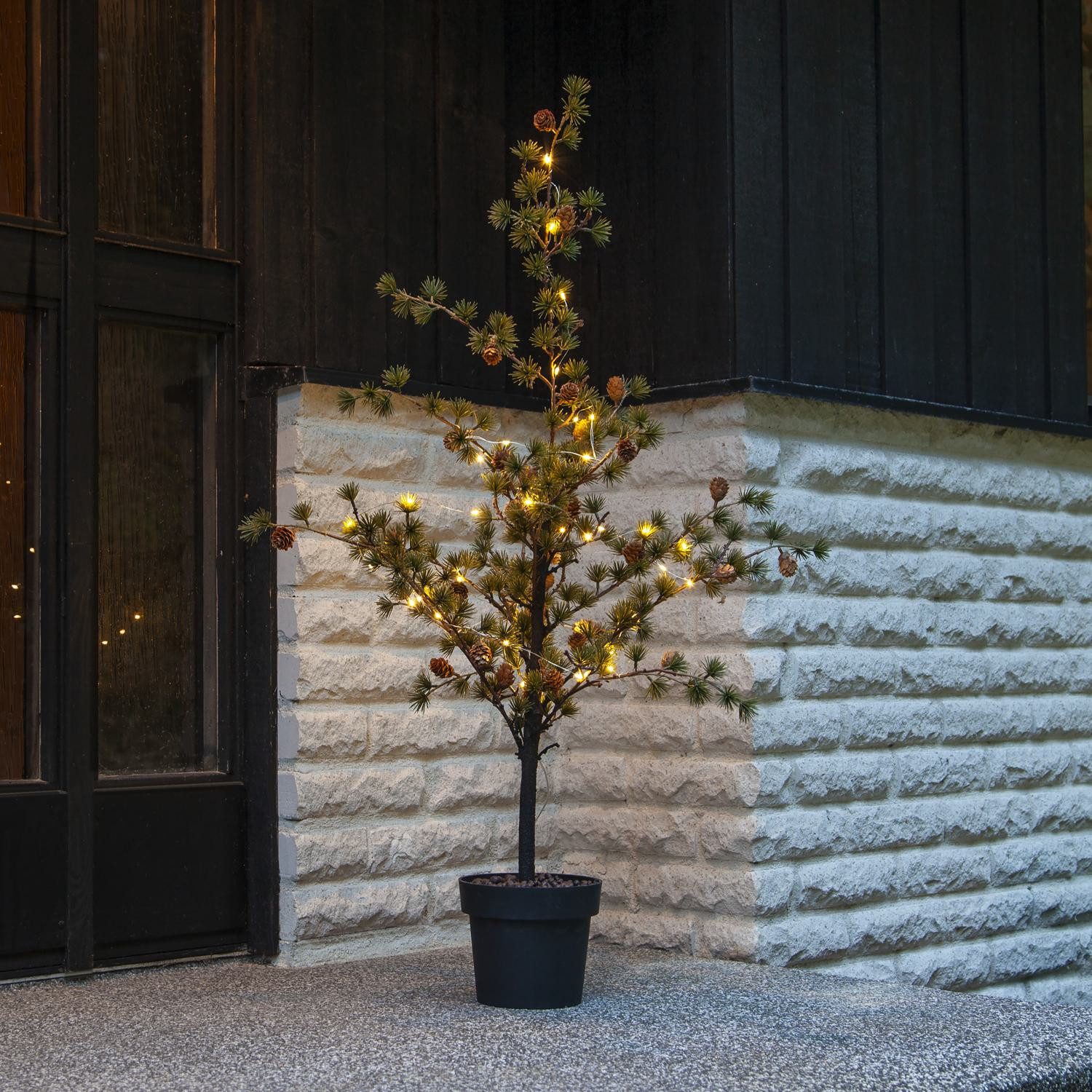 STAR TRADING LED Dekolicht Dekobaum Larix, Outdoor Deko-Bäumchen,Larix', Kunstbaum im Topf, 40 LEDs, Batterien +