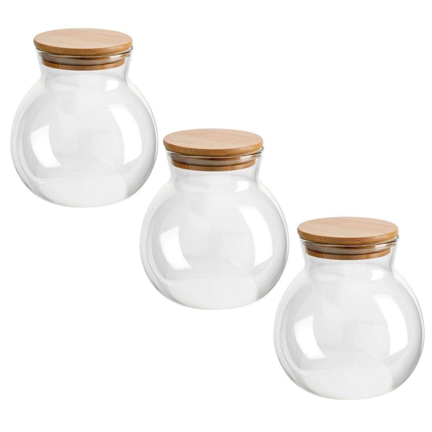 gouveo Kugel-Form mit Borosilikatglas, aus ml (3-tlg) - Vorratsdosen 1000 Bambusdeckel Vorratsglas