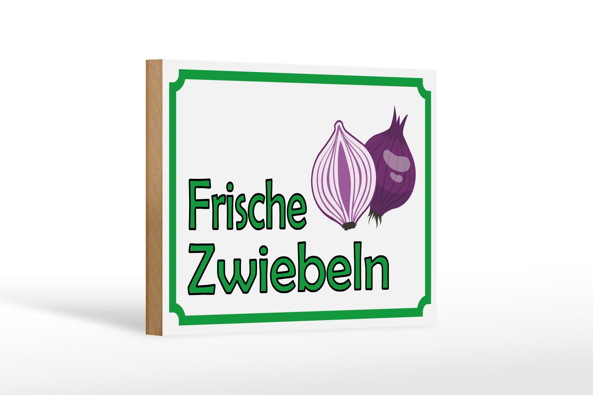 Holzbild Hinweis 18x12 cm frische Zwiebeln Hofladen