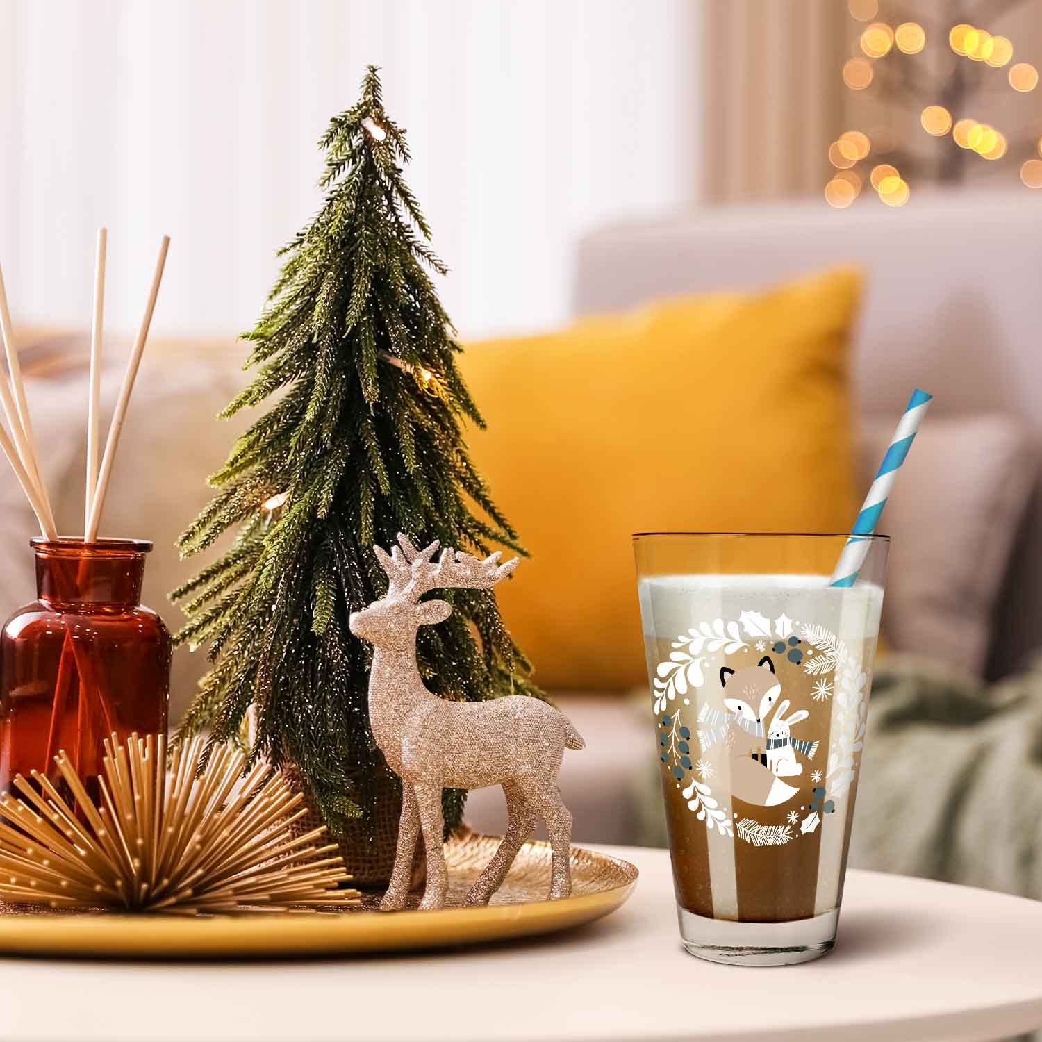 Winterfuchs Zur Wichteln Glas als Geschenk UV für Glas, mit Weihnachtsdeko, GRAVURZEILE und Kinder - zum Druck Weihnachtszeit -