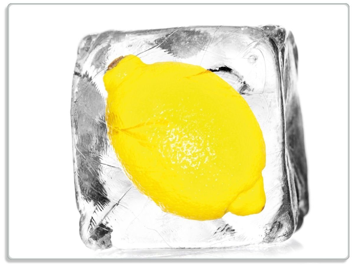 rutschfester Zitrone 4mm, in Wallario Gummifüße ESG-Sicherheitsglas, Schneidebrett Eiskaltes 30x40cm 1-St), Eiswürfel - Obst, (inkl.